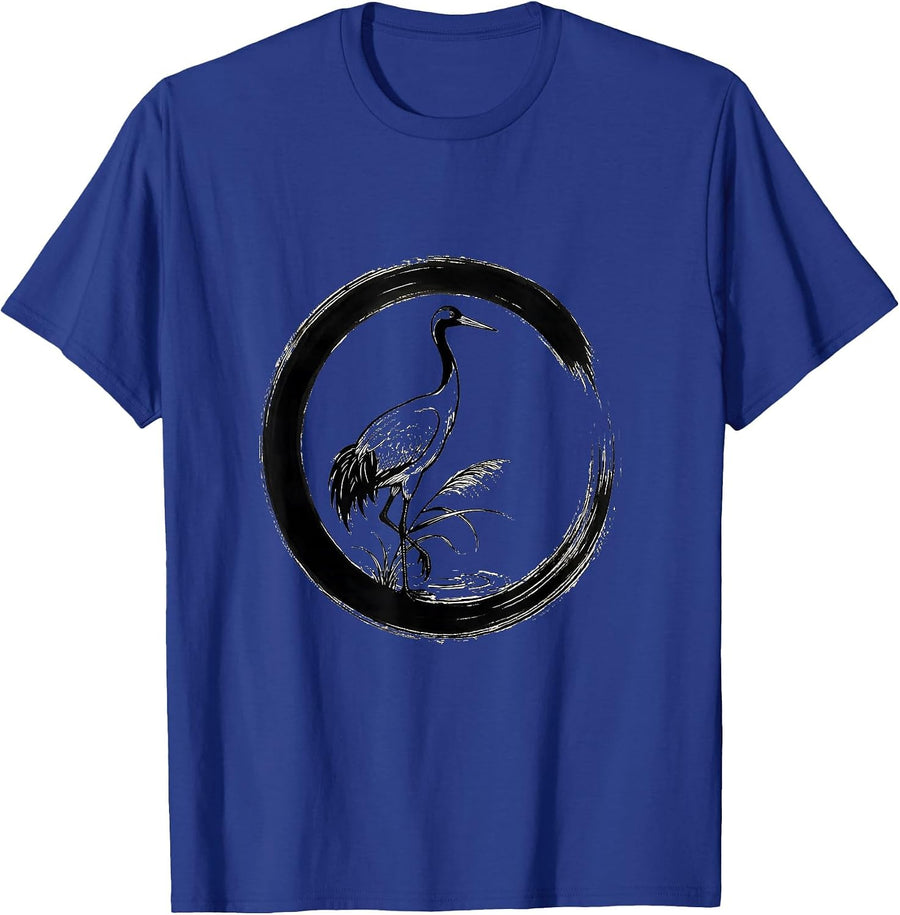 One-Legged Crane Zen Yin Yang Balance Symbol T-Shirt - Royal Blue
