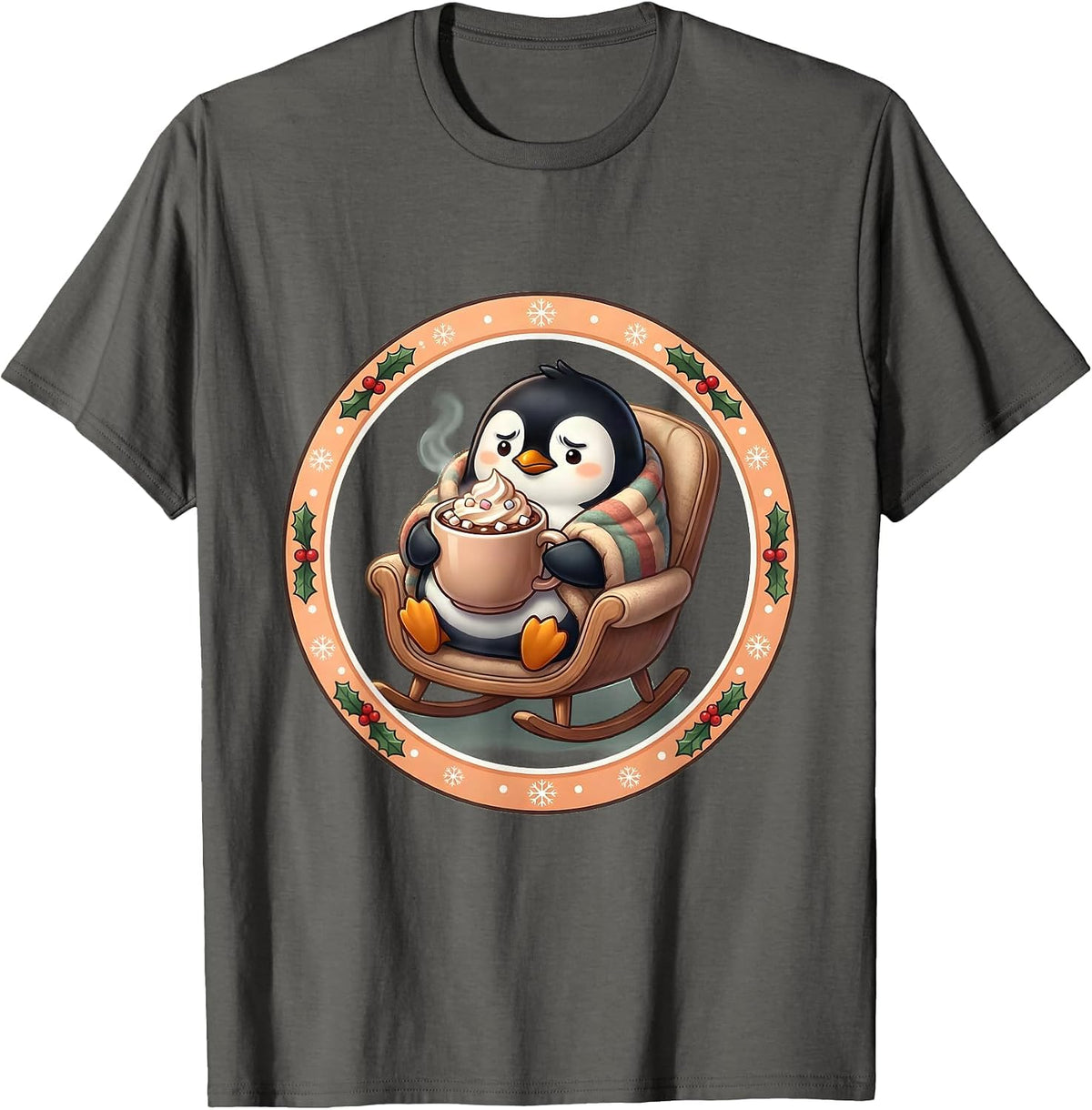 Men's Grouchy Penguin Christmas Movie Season Design T-Shirt - Asphalt Grey