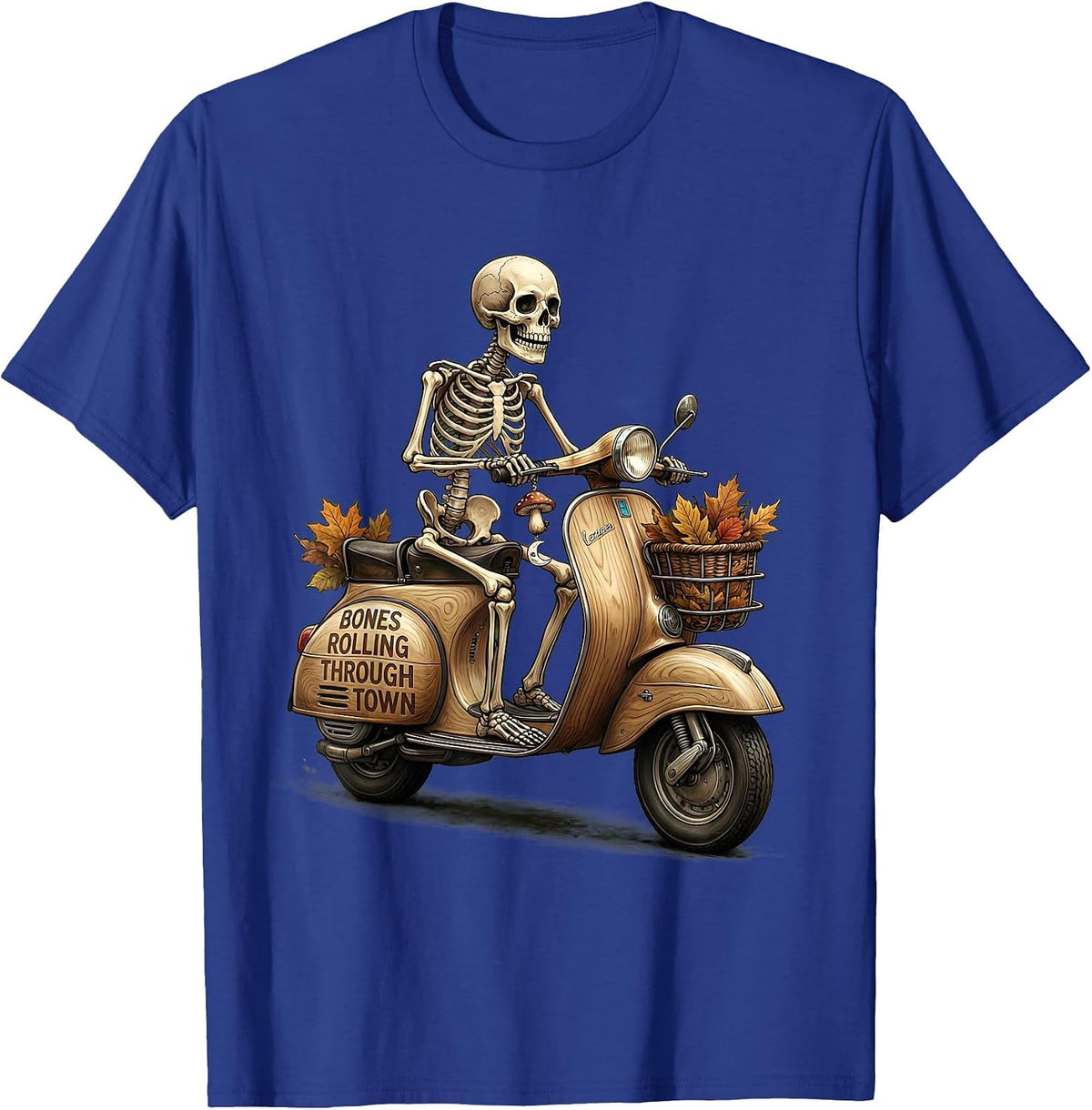 Halloween Skeleton Scooter Riding Through Town T-Shirt - Royal Blue