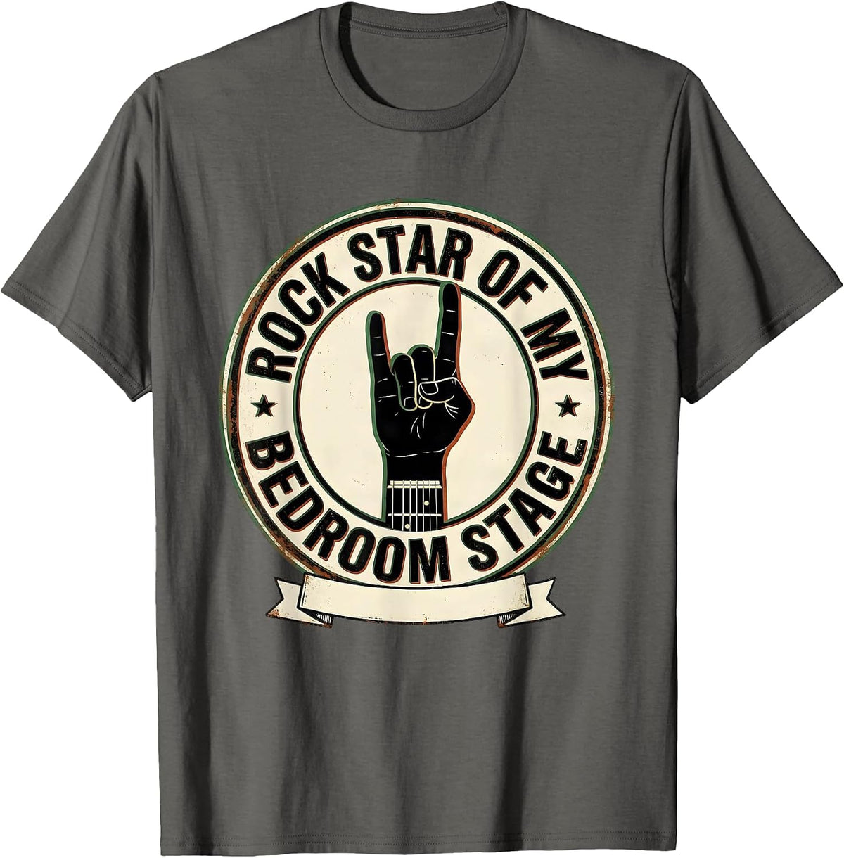 Men's Rock Star Of My Bedroom Stage Vintage Rock Fan Humor T-Shirt - Asphalt Grey