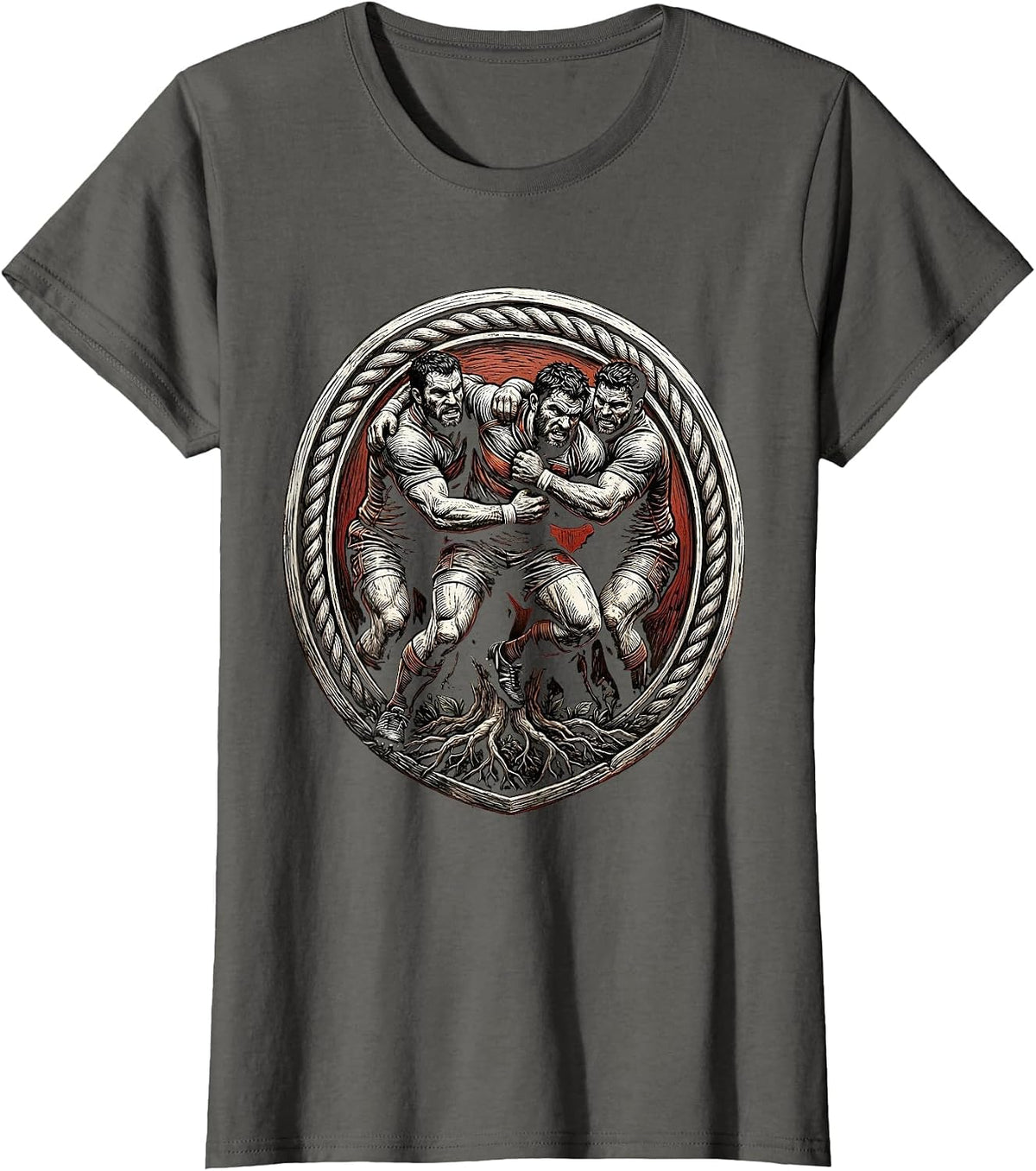 Women's Rugby Maul Formation Graphic Illustration T-Shirt - Asphalt Grey