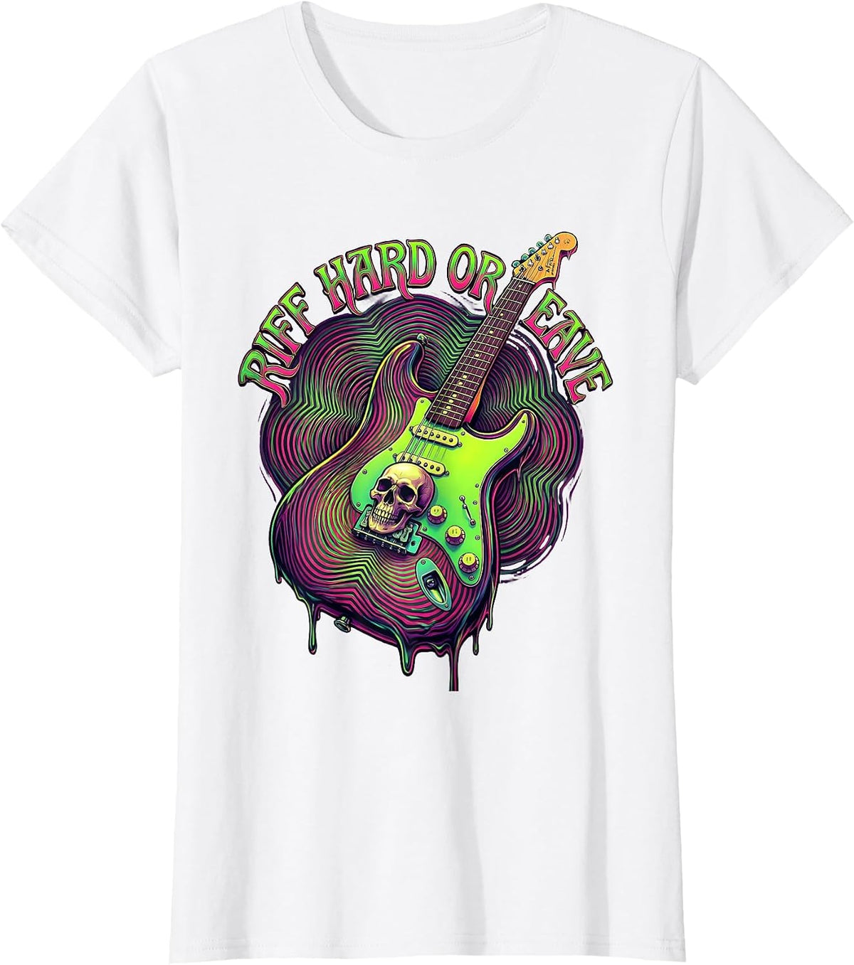 Riff Hard Or Leave Heavy Metal Guitar Design T-Shirt - White