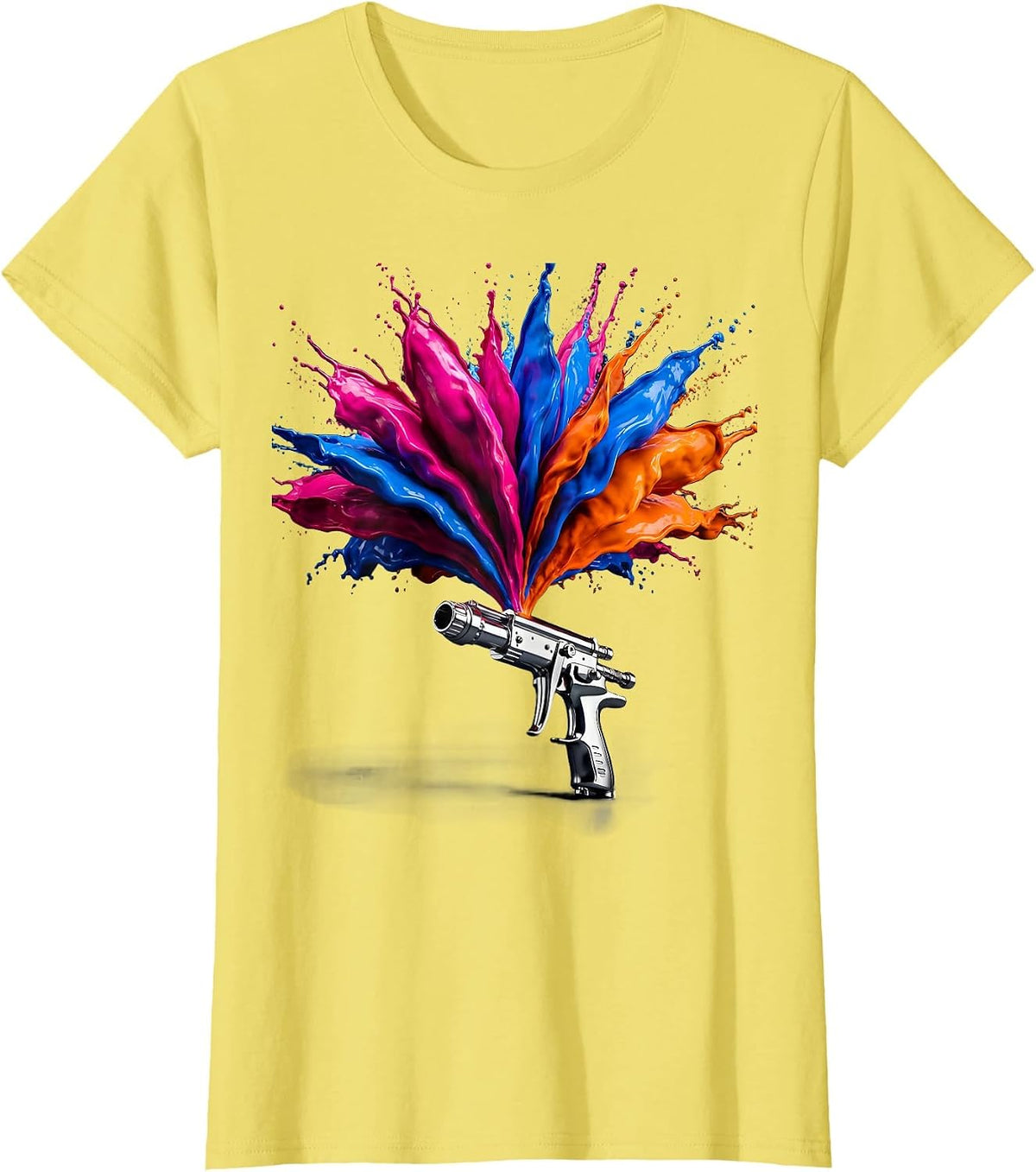 Women's Airbrush Gun Vibrant Color Burst Graphic T-Shirt - Lemon Yellow