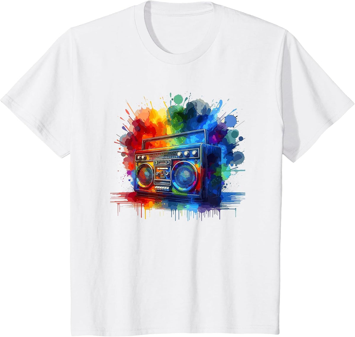 Splash Art Boombox Old School 80s Music Hip Hop T-Shirt - White