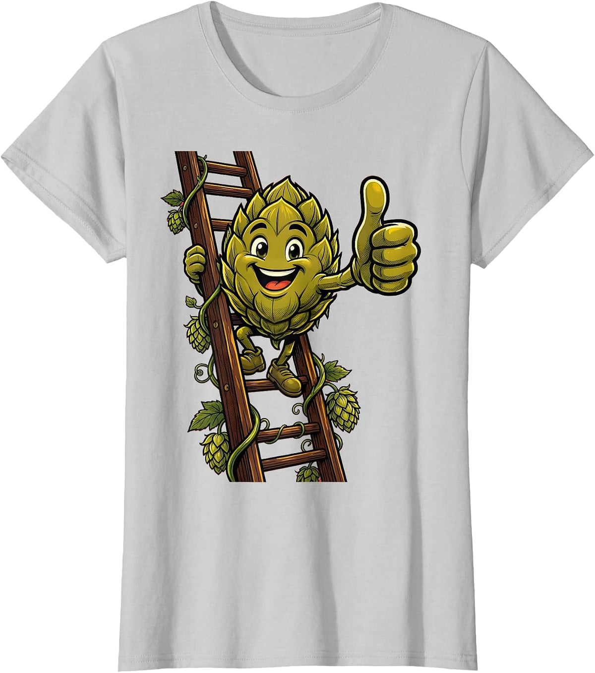 Hop Vine Ladder Climbing Beer Art T-Shirt - Silver Grey