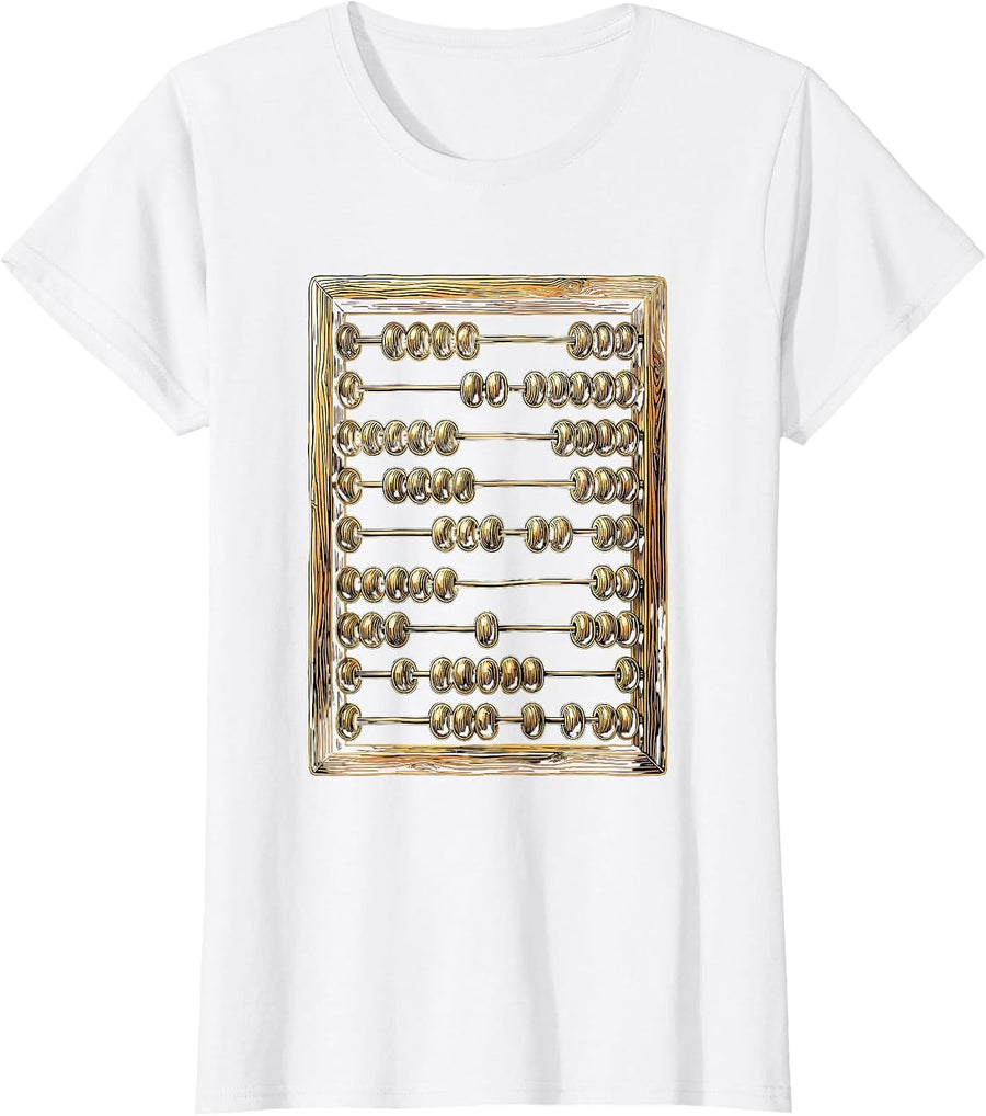 Women's Abacus Glowing Golden Beads Math Teacher Gift T-Shirt - White