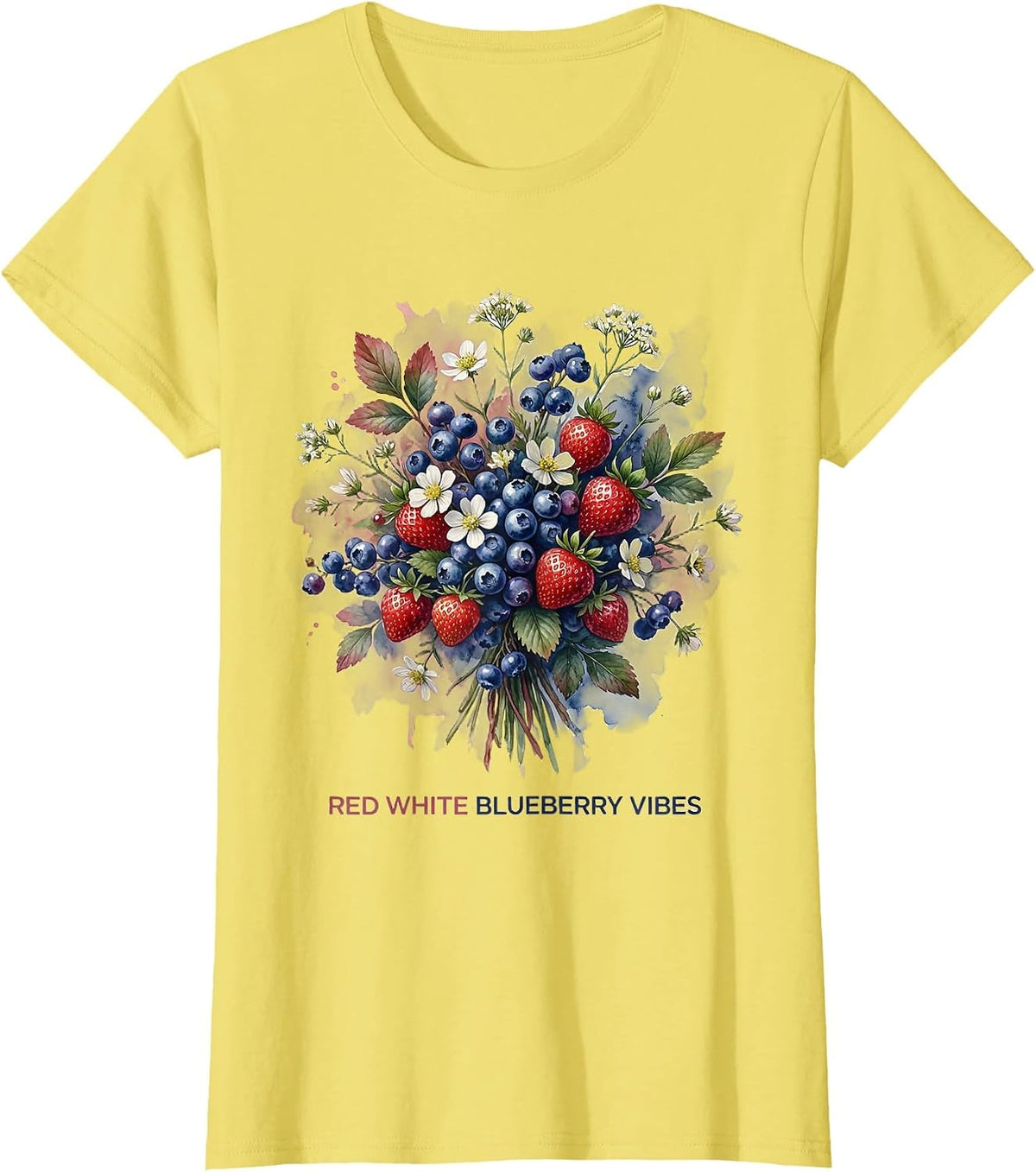 Red White Blueberry Vibes Patriotic Design T-Shirt - Lemon Yellow