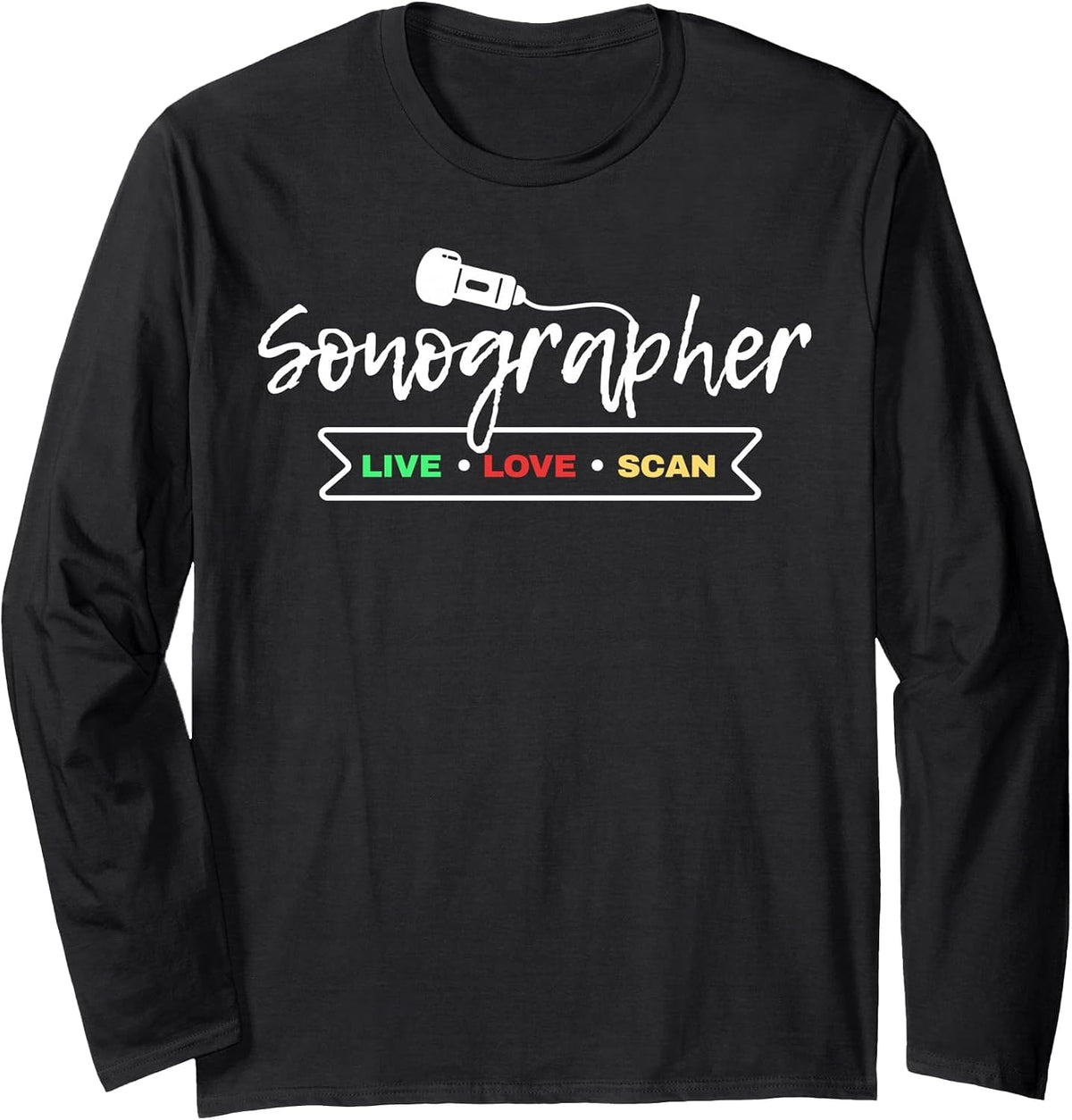 Retro Sonographer Ultrasound Sonography Technician Long Sleeve T-Shirt - Adult Unisex Black