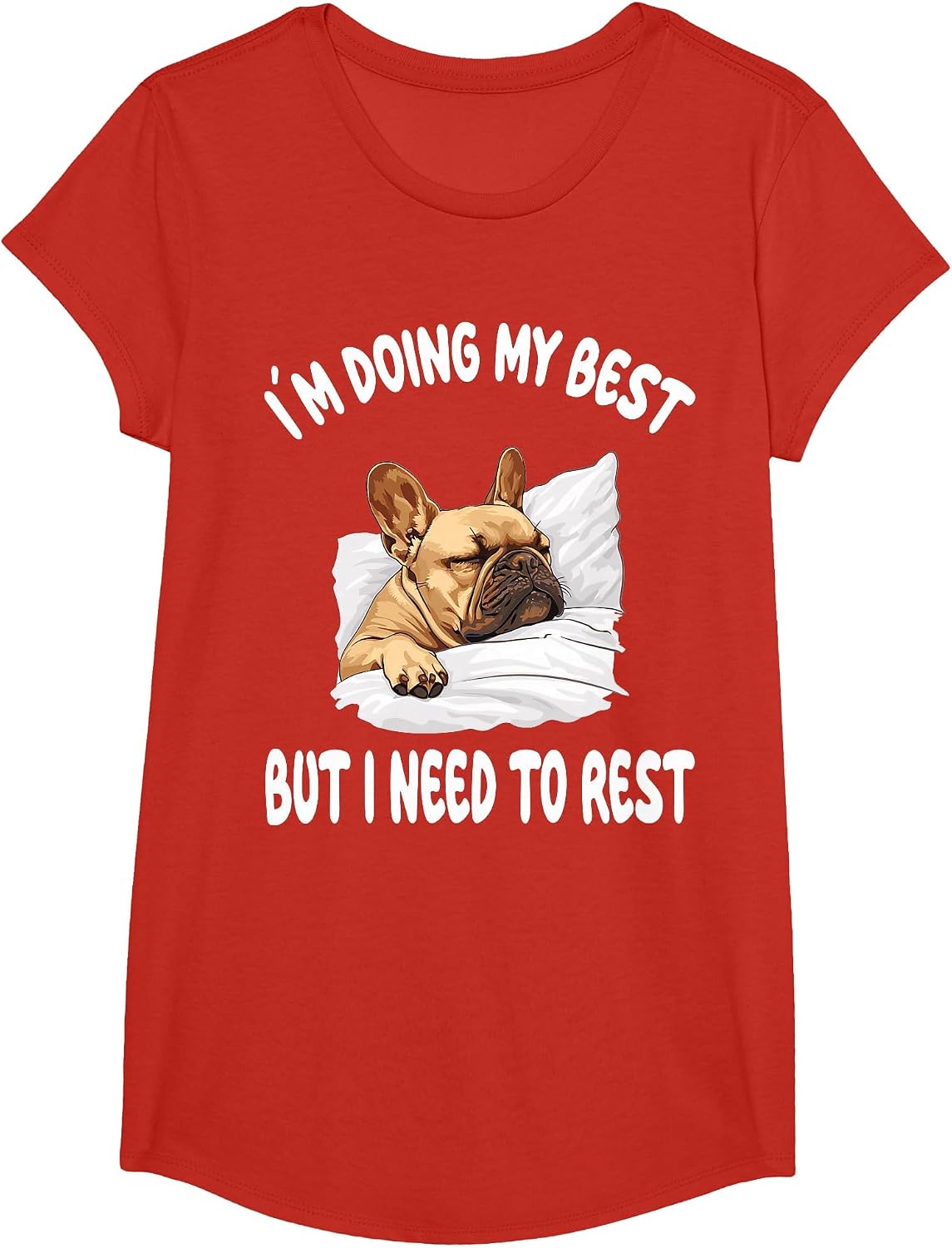 French Bulldog Frenchie Dog Pajamas Sleeping Napping T-Shirt - Girls Red
