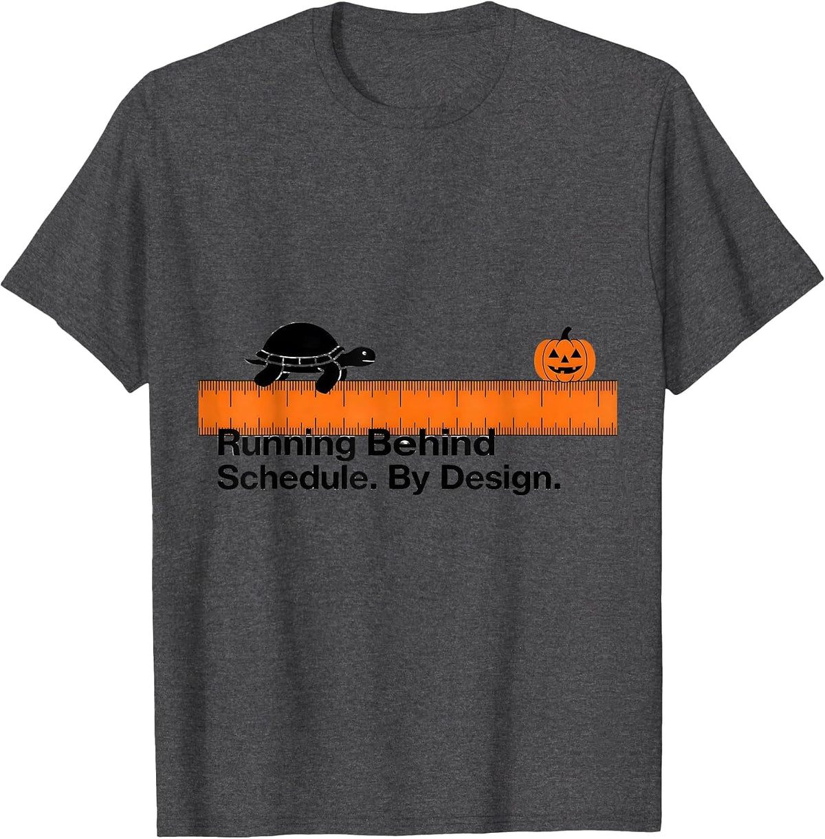 Men's Running Behind Schedule By Design Playful Halloween Turtle T-Shirt - Dark Heather Grey