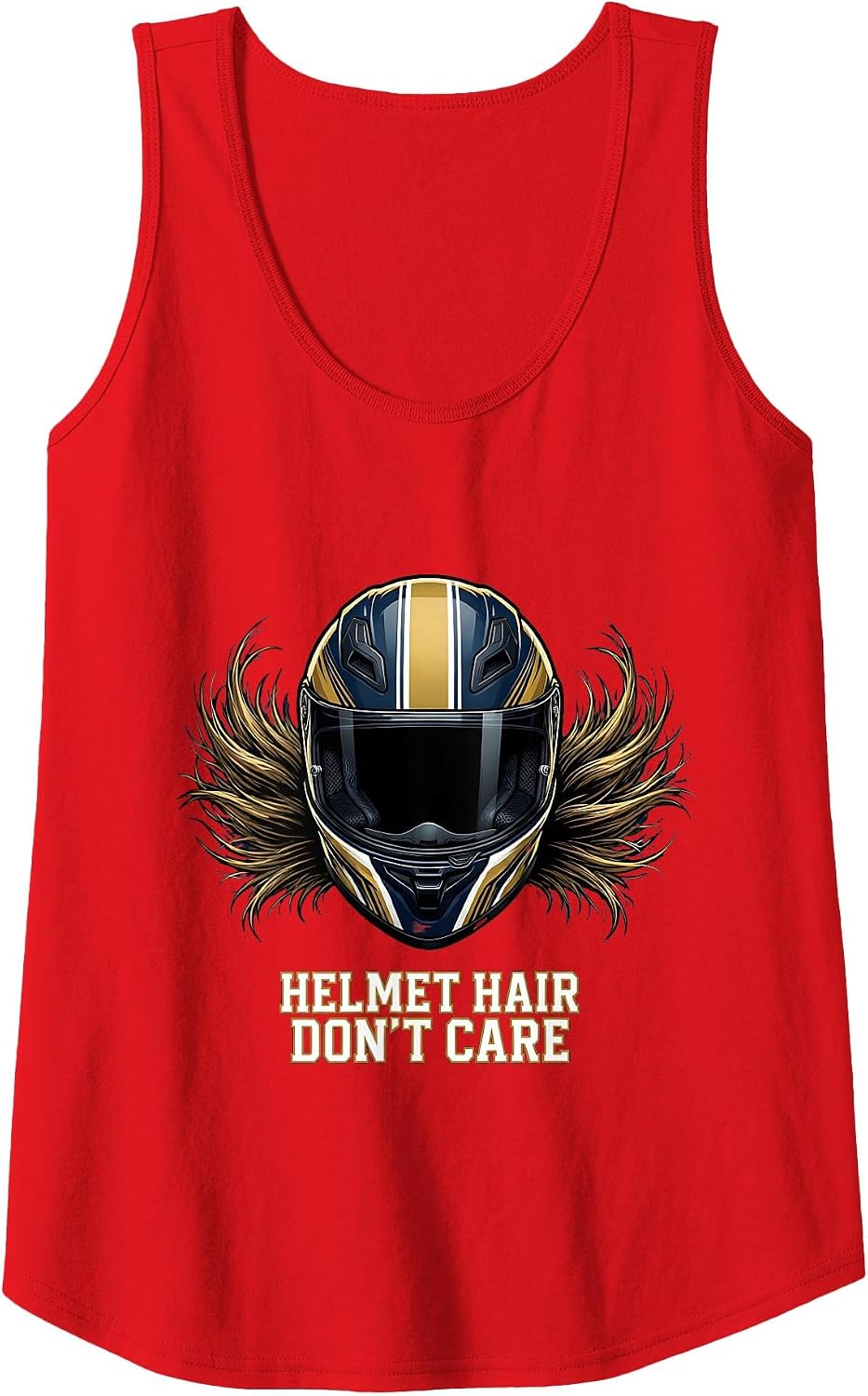 Helmet Hair Don't Care Motorcycle Biker Design Tank Top - Red
