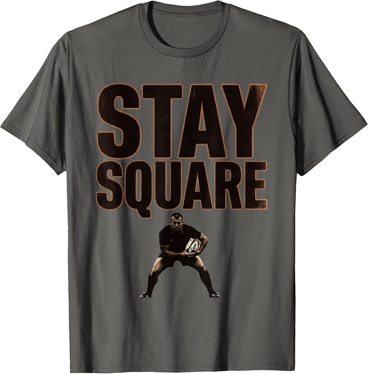 Men's Stay Square Funny Rugby Player Coach Fan Vintage Humor T-Shirt - Asphalt Grey