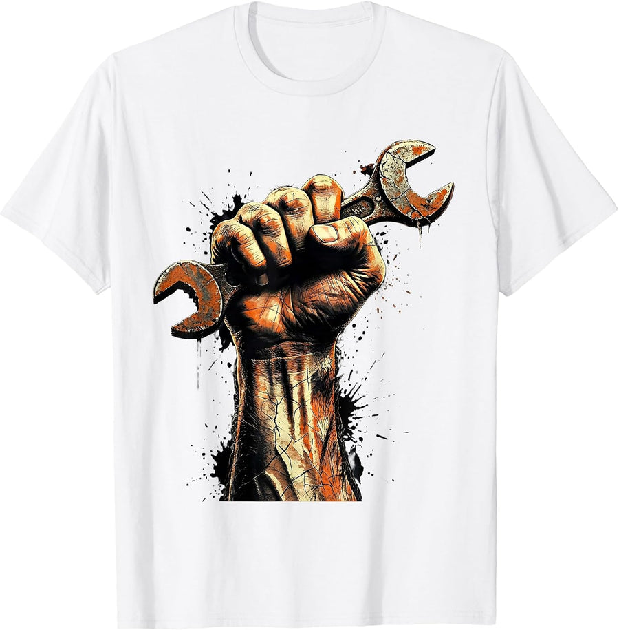 Men's Rosie the Riveter Wrench Fist Power Graphic T-Shirt - White