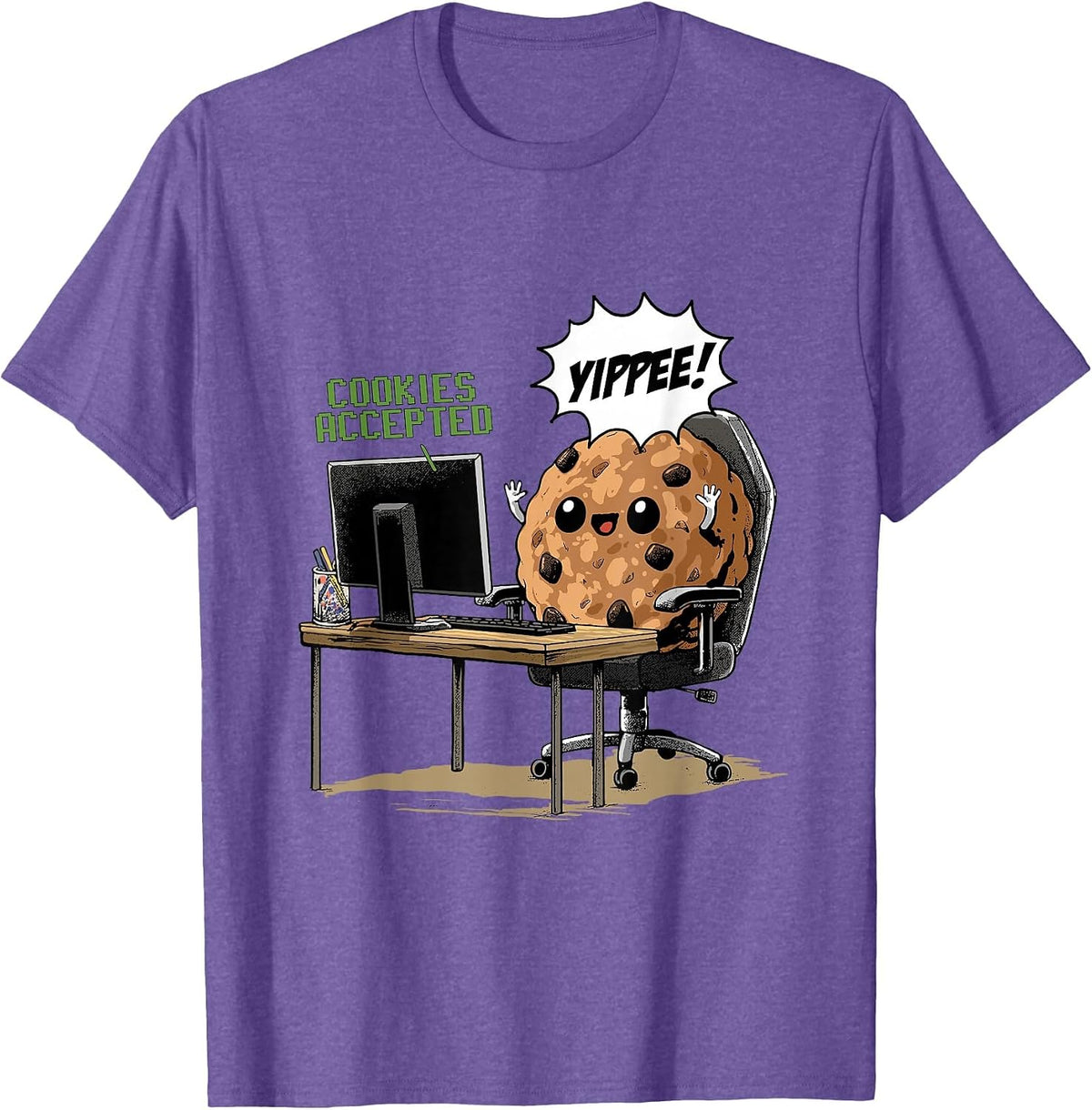 Cookies Accepted Nerd Shirt Funny Computer Internet Coder T-Shirt, Men, Purple Heather, Large - As Pictured
