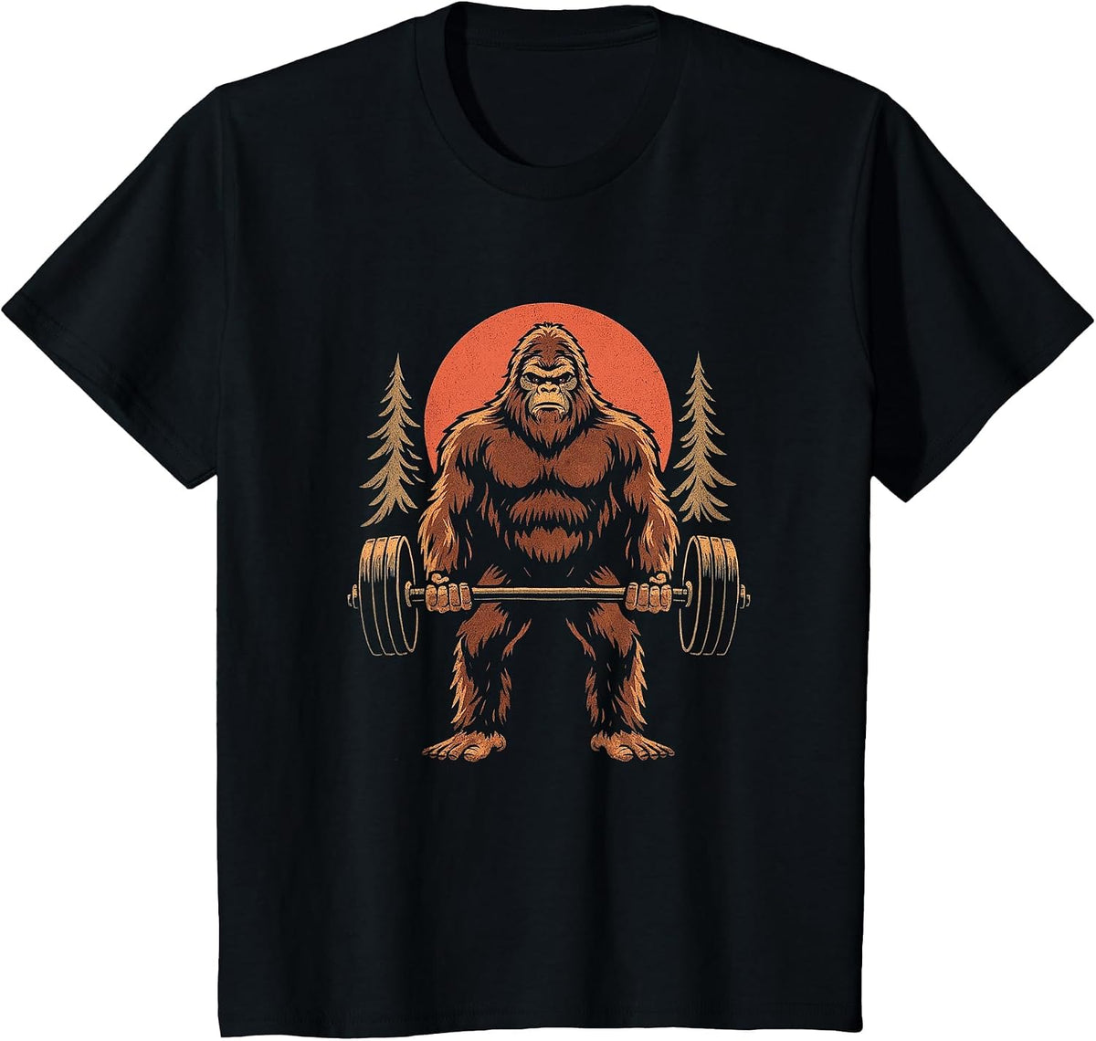Funny Gym Weightlifting Bigfoot Men Women Lifting Distressed T-Shirt - Black