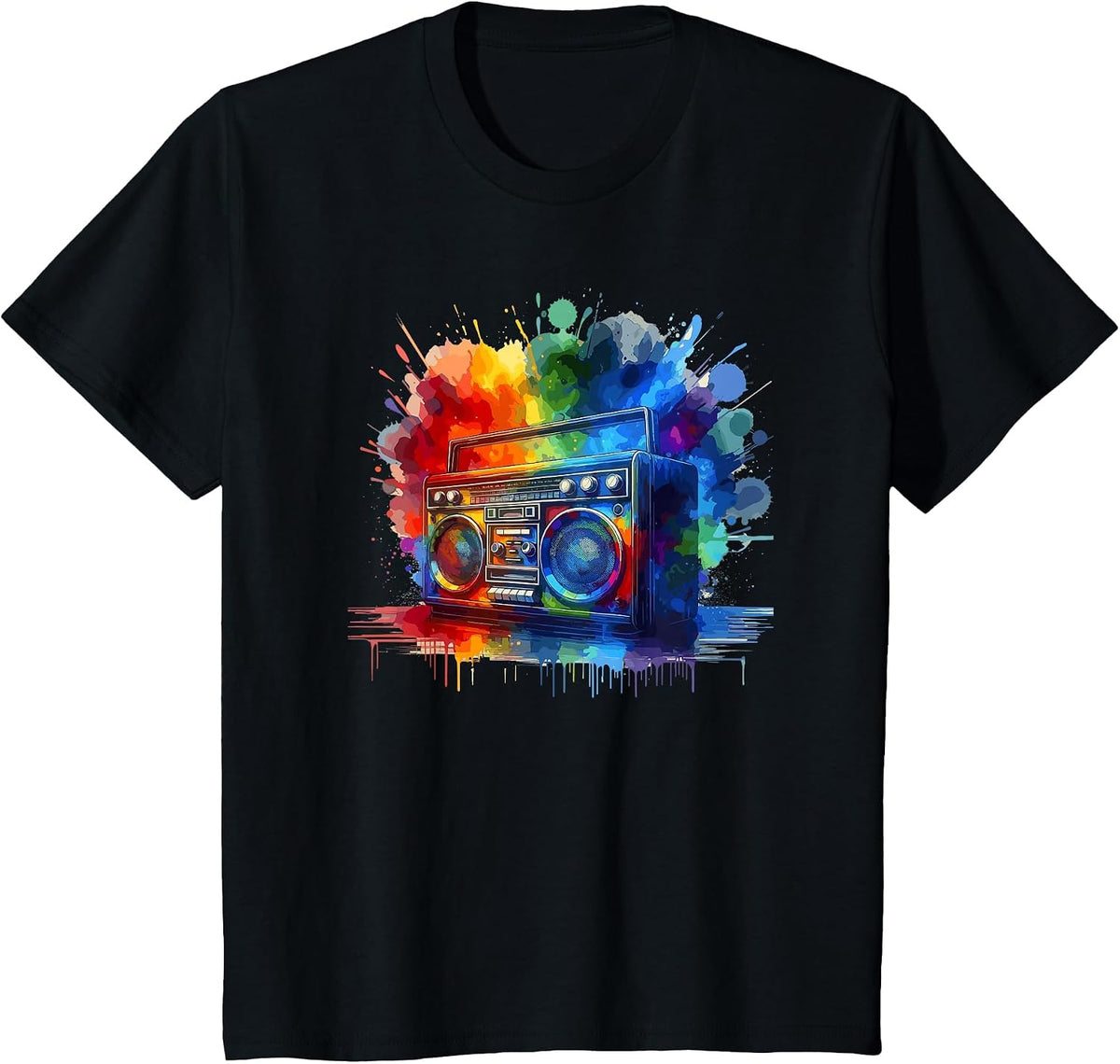 Splash Art Boombox Old School 80s Music Hip Hop T-Shirt - Black