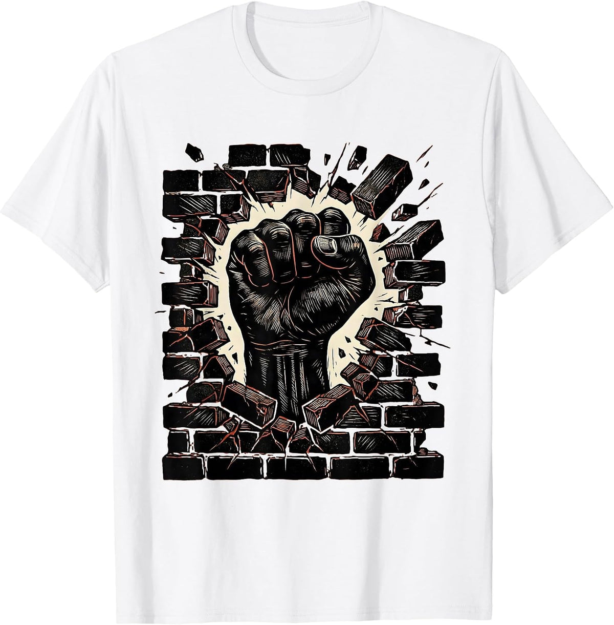 Men's Fist Through Brick Wall Rock Graphic Tee T-Shirt - White