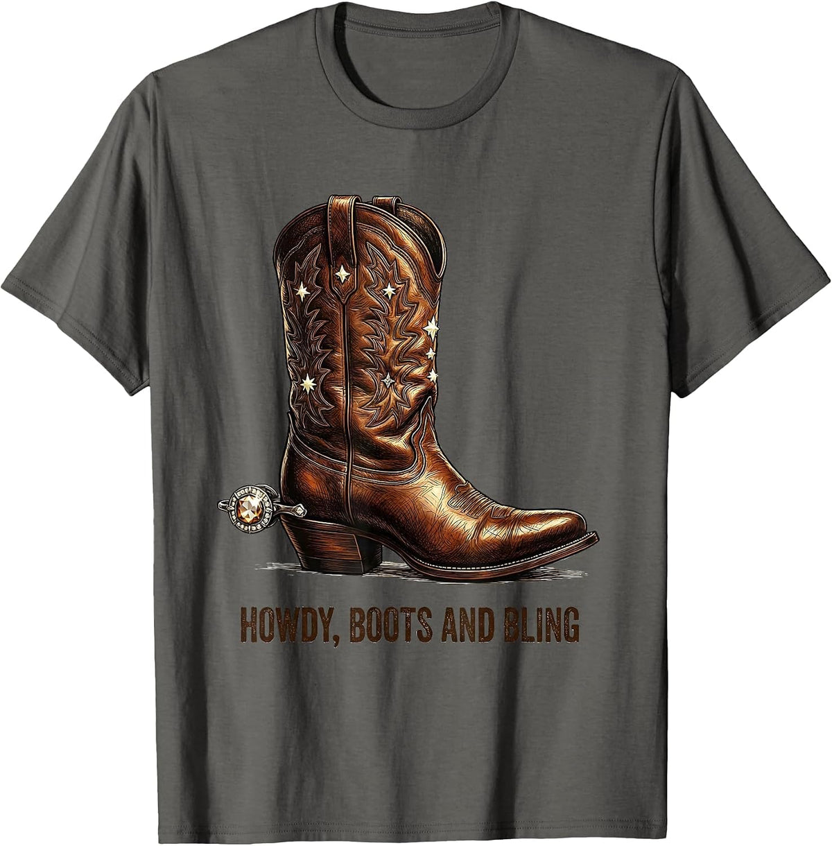 Men's Howdy Boots and Bling Funny Cowgirl Western Rodeo Gift T-Shirt - Asphalt Grey