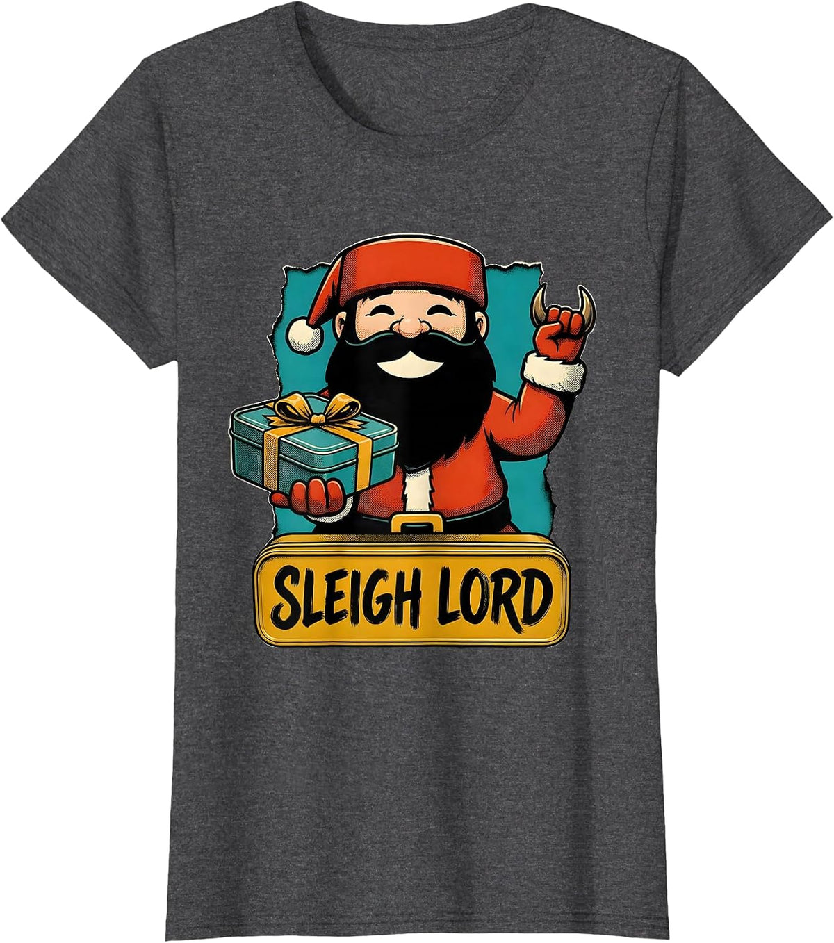 Women's Sleigh Lord Retro Advertising Mascot Heavy Metal Rock T-Shirt - Dark Heather Grey