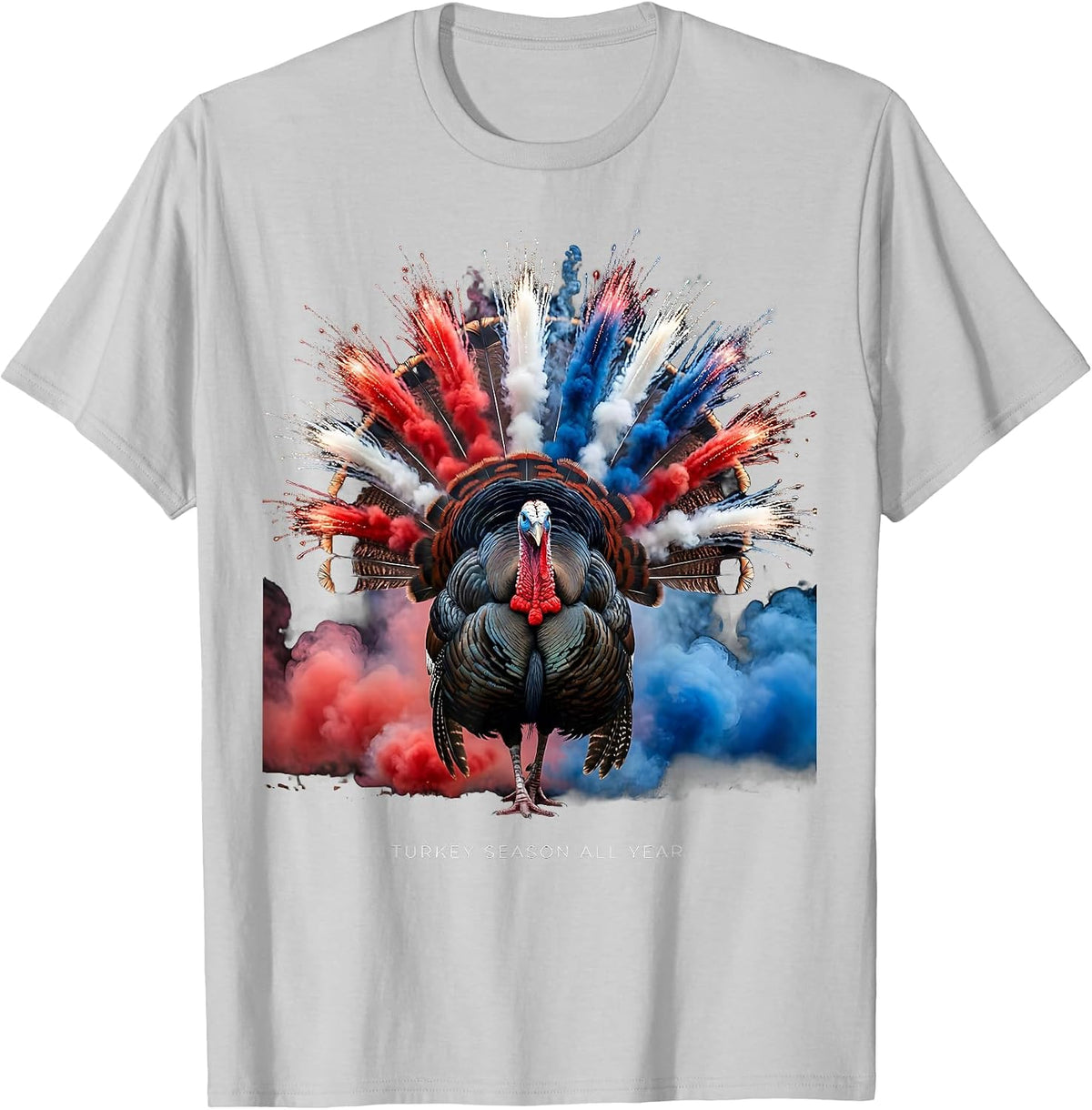 Men's Turkey Season All Year Funny Hunting Design T-Shirt - Silver Grey
