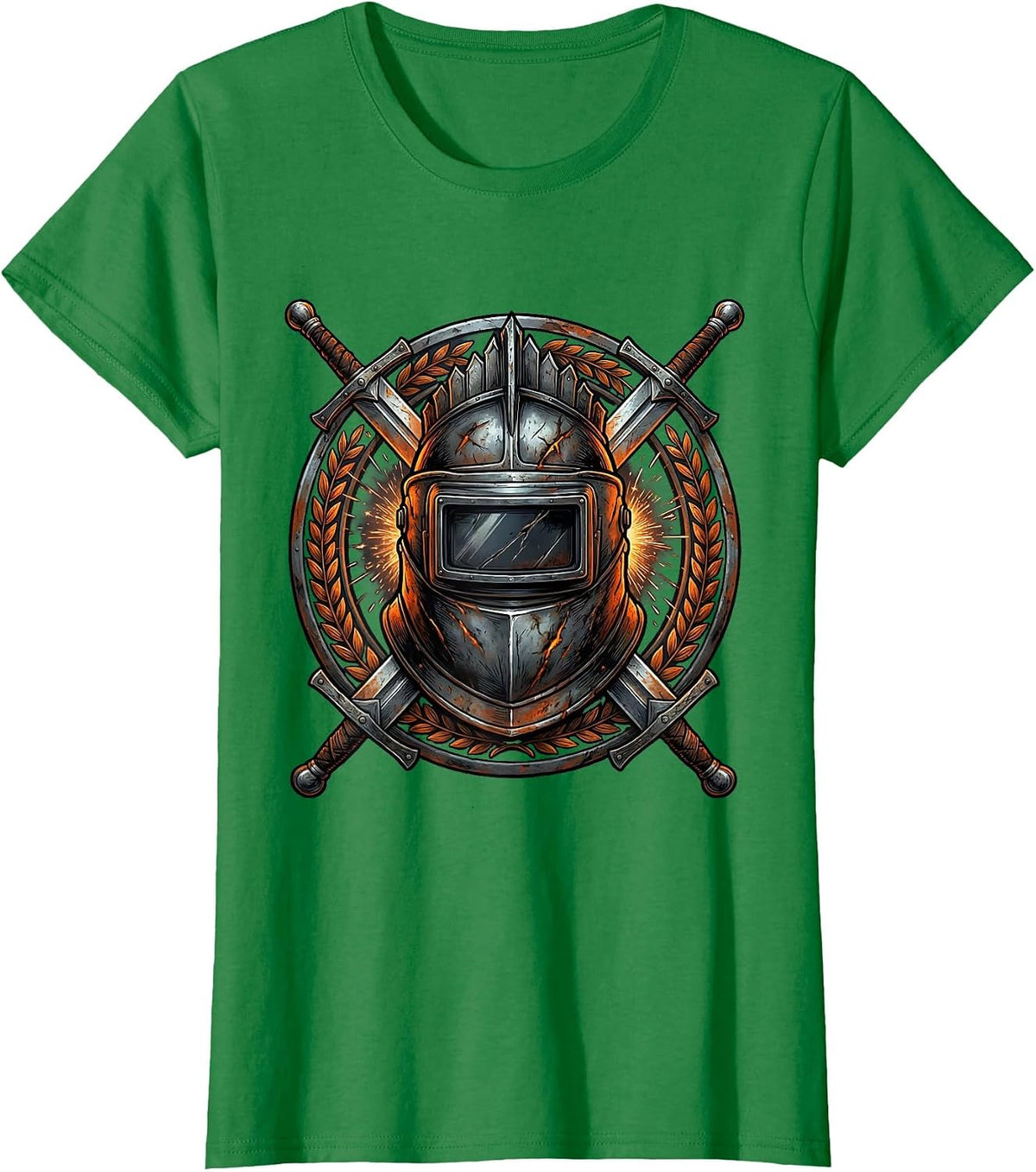 Welder Warrior Battle Helmet Graphic Tee T-Shirt - Kelly Green