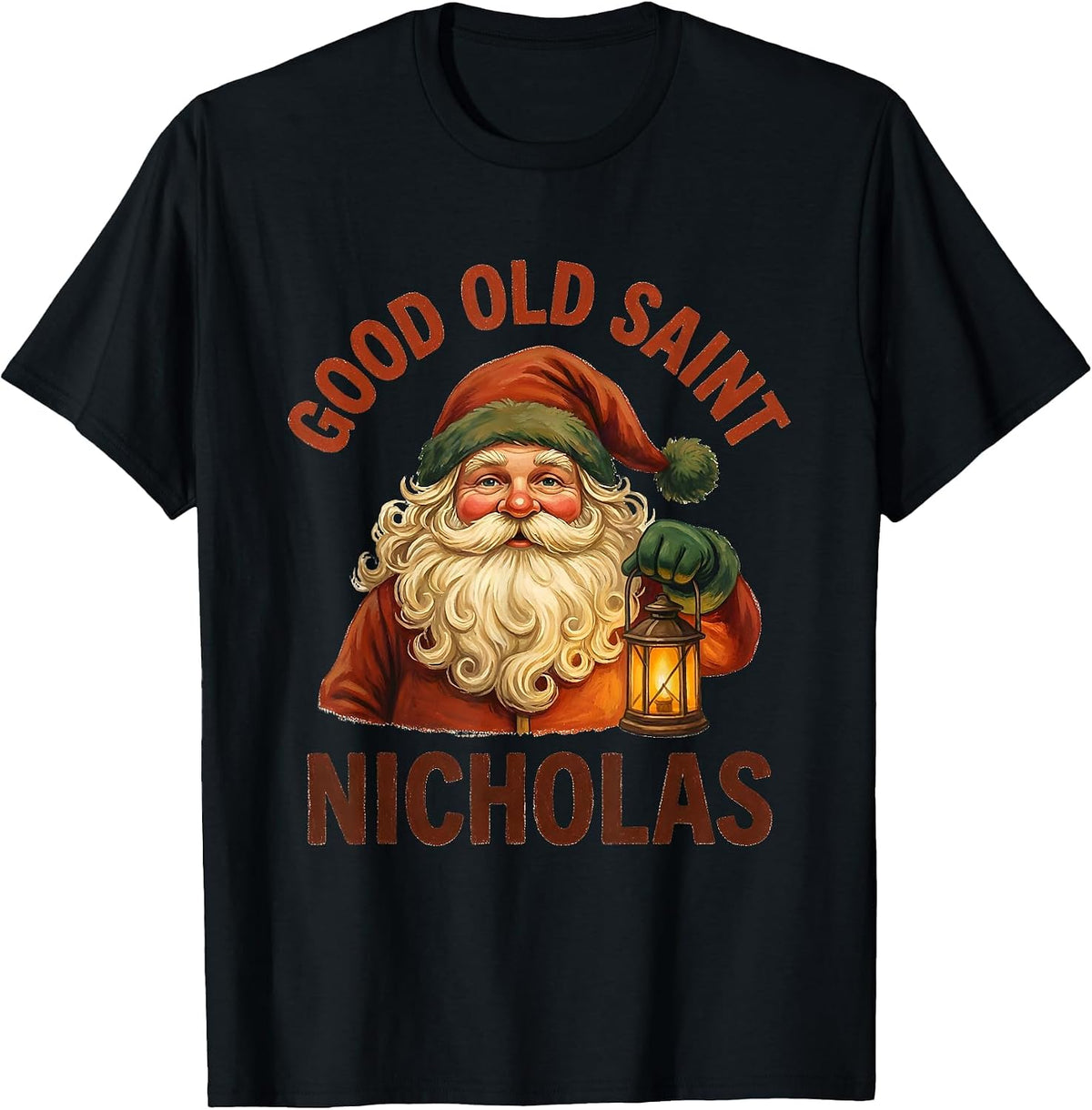 Men's Good Old Saint Nicholas Vintage Santa Claus Face Christmas T-Shirt - Black