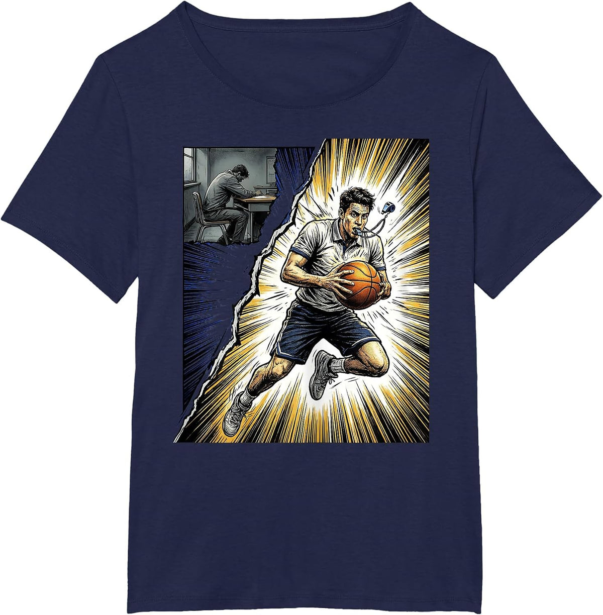 Women's PE Teacher Comic Book Basketball Back To School T-Shirt - Navy Blue