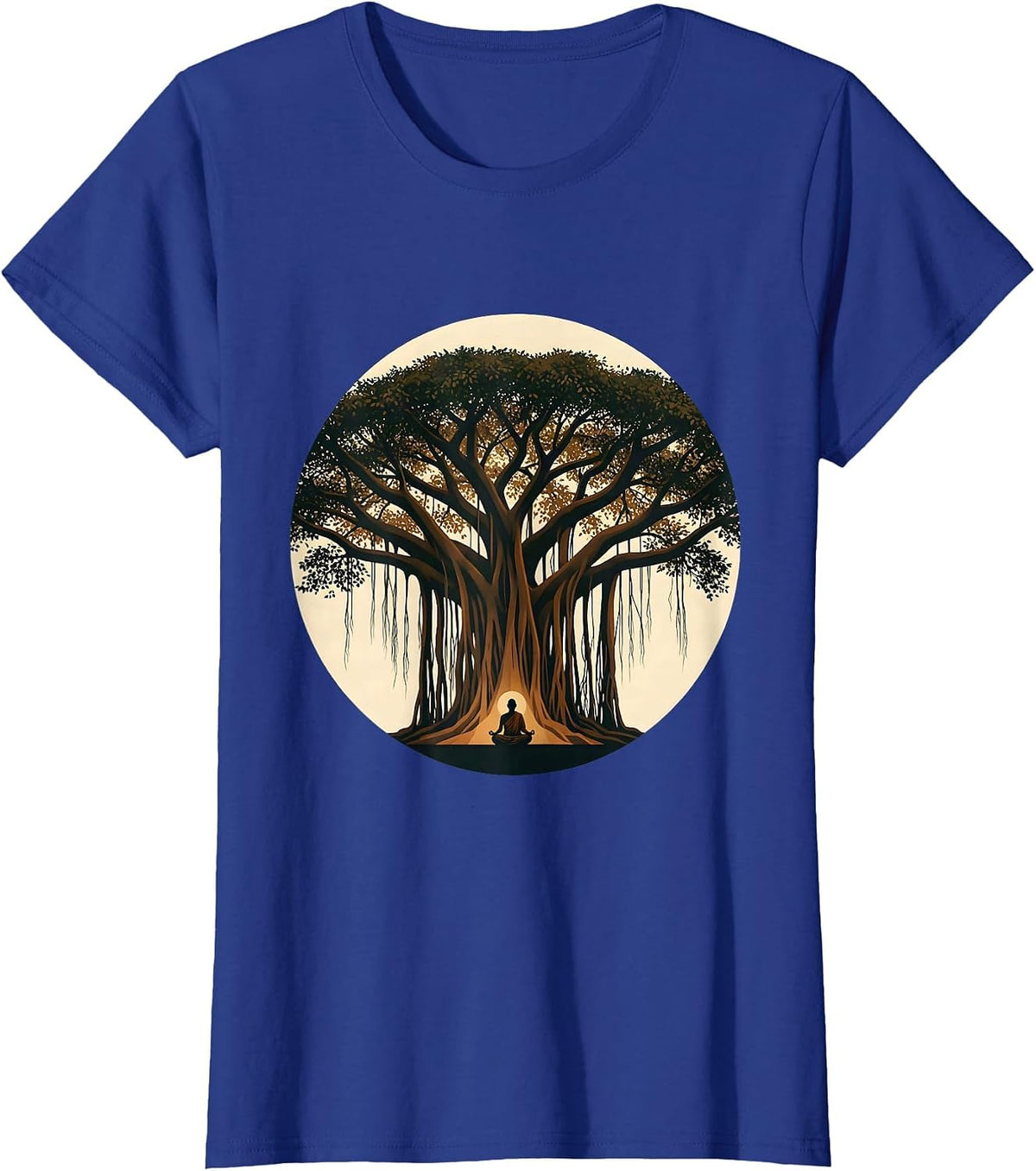 Women's Be Still Monk Under Banyan Tree Graphic Tee T-Shirt - Royal Blue