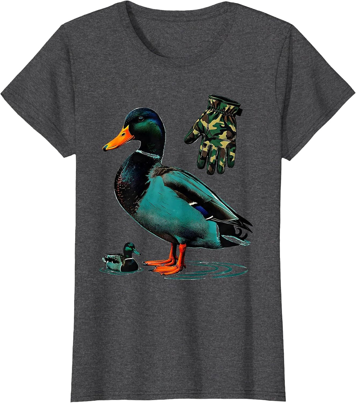 Women's Camo Mallard Duck Hunting Dad Humor Gift T-Shirt - Dark Heather Grey