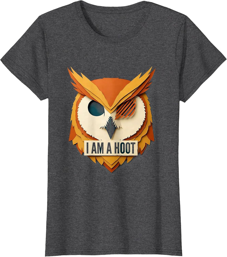 Women's I Am A Hoot Funny Owl Lover Bird Watcher Humor T-Shirt - Dark Heather Grey