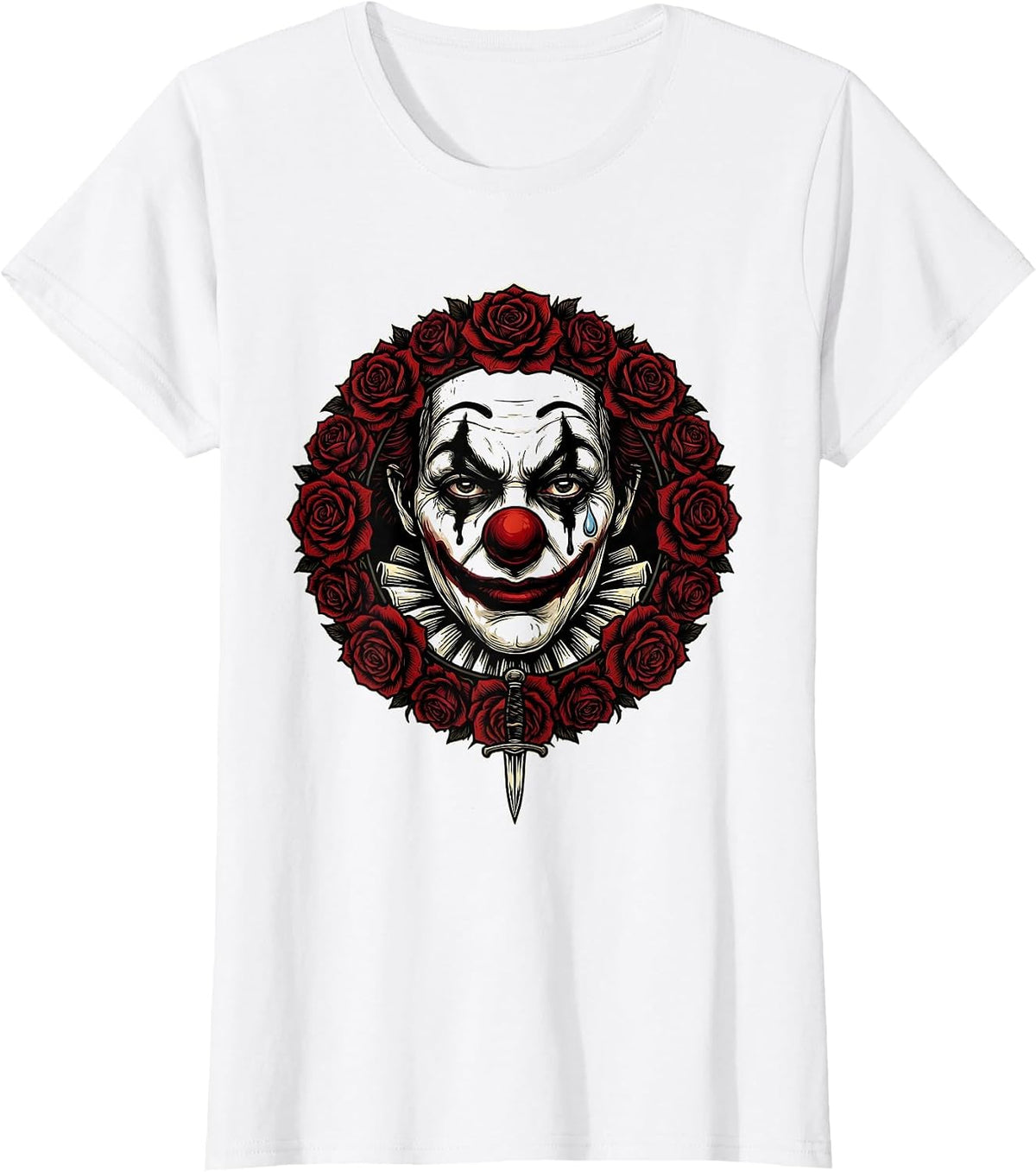 Sad Clown Smeared Makeup Emo Gothic Art T-Shirt - White
