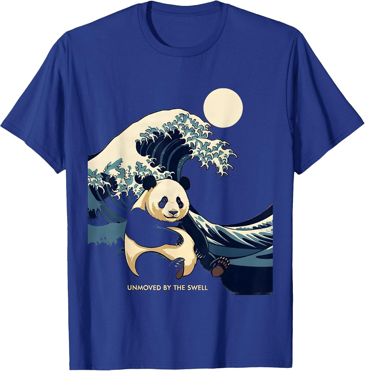Men's Unmoved By The Swell Flat Vector Japanese Art Panda Surfing T-Shirt - Royal Blue