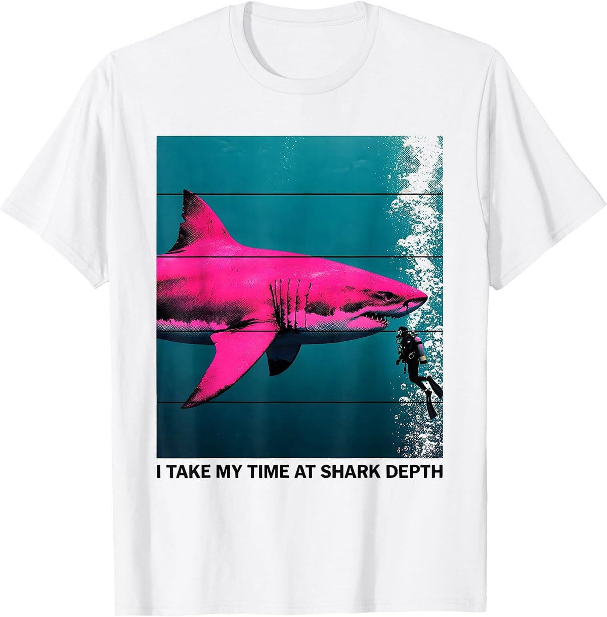 I Take My Time At Shark Depth Risograph Scuba Diver Gift T-Shirt - White