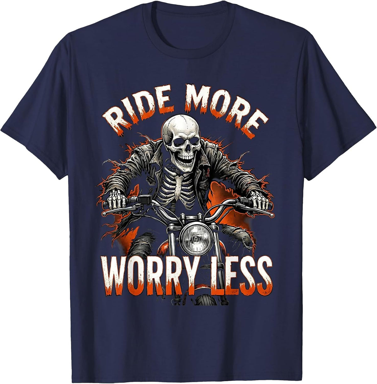 Men's Ride More Worry Less Motorcycle Design T-Shirt - Navy Blue