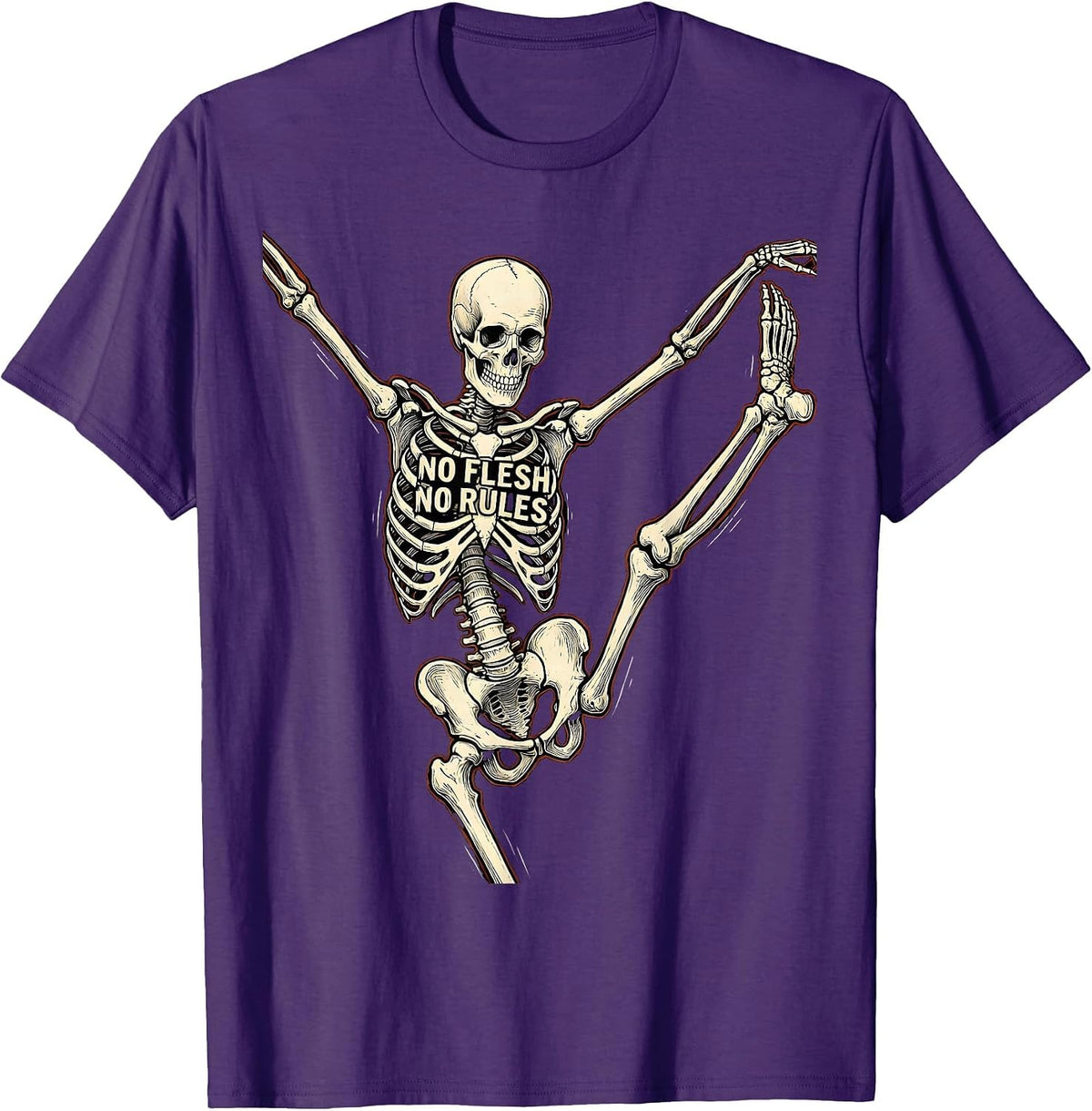 Men's Dancing Skeleton No Flesh No Rules Graphic Design T-Shirt - Purple