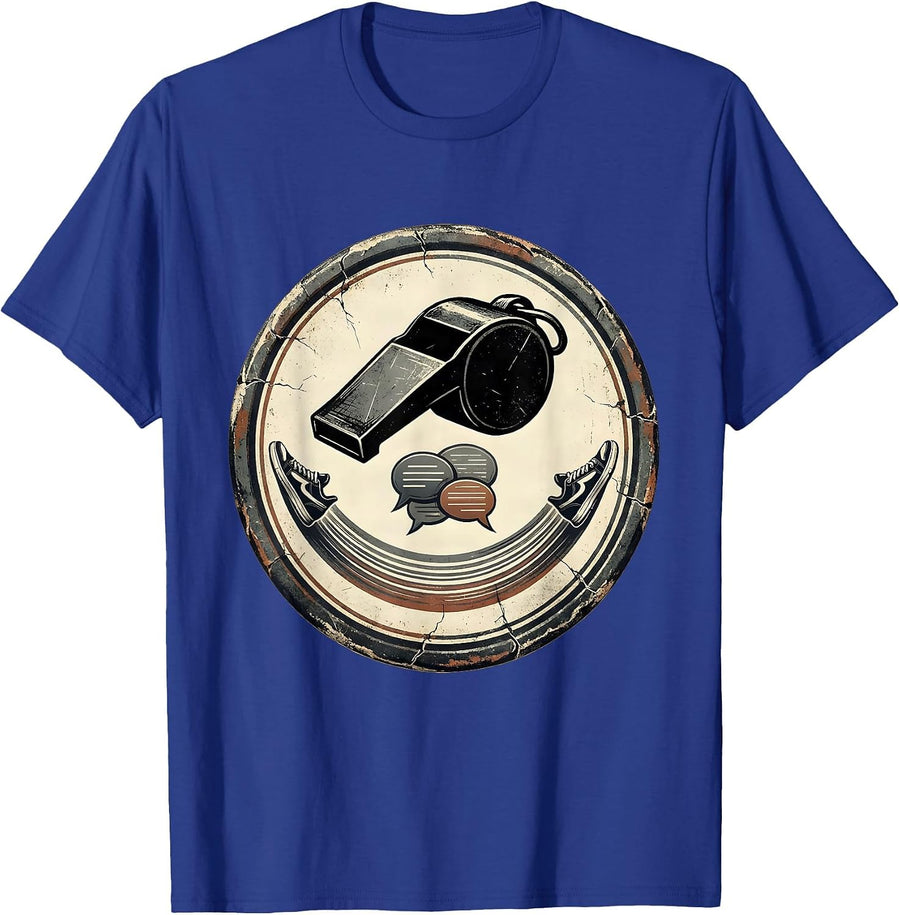 Gym Badge Whistle PE Teacher Back To School Humor T-Shirt - Royal Blue