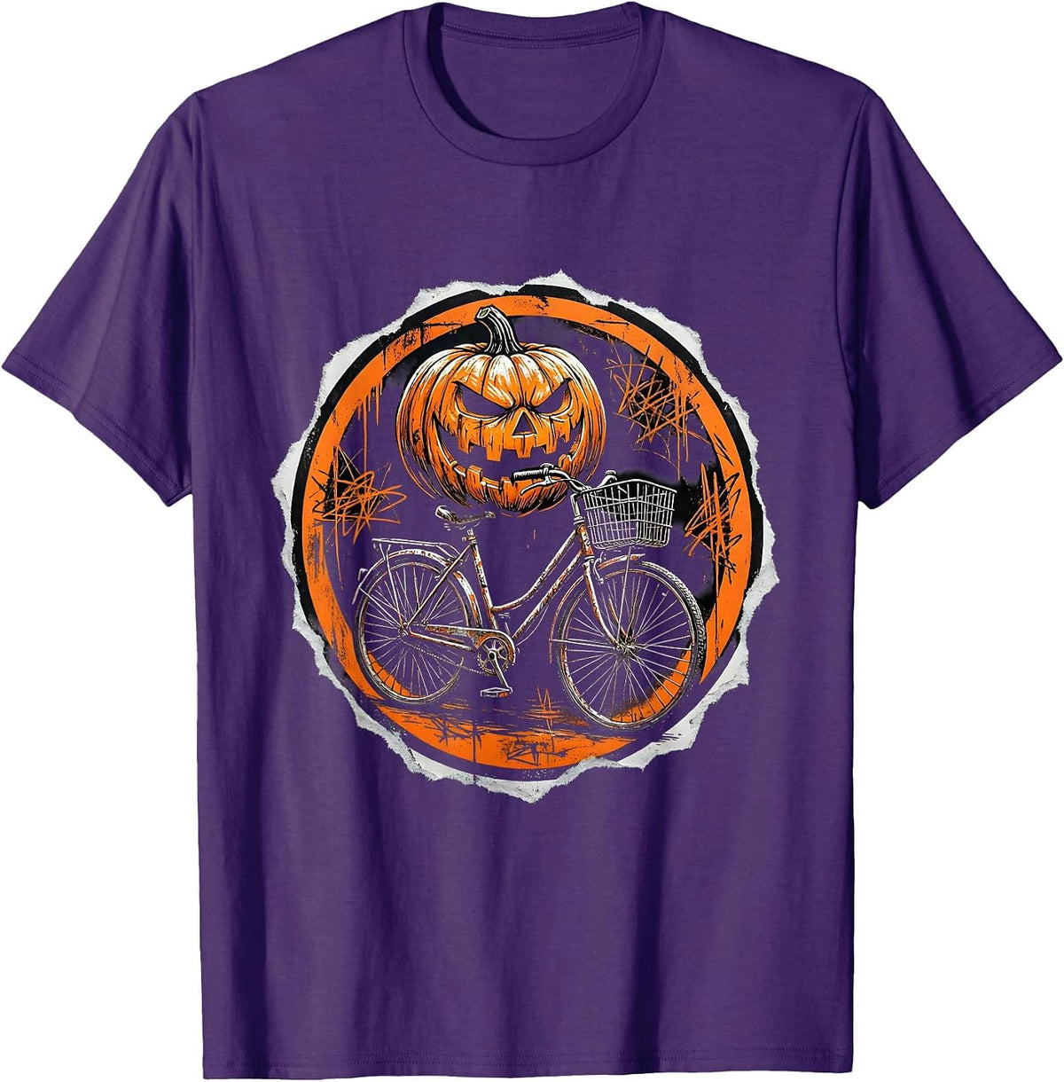 Pumpkin Bicycle Rider Halloween Costume Tee T-Shirt - Purple