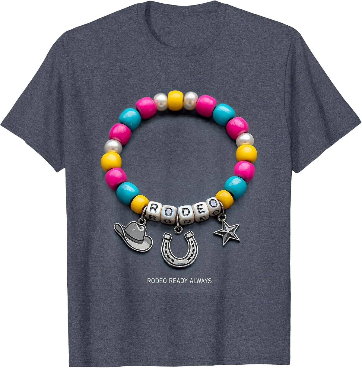 Rodeo Ready Always Cowgirl Graphic Design T-Shirt - Heather Blue