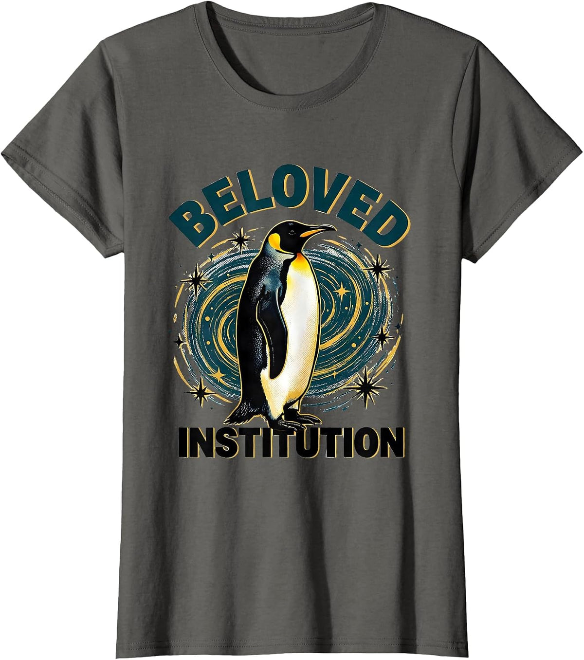 Women's Beloved Institution Penguin Van Gogh Starry Night Animal T-Shirt - Asphalt Grey