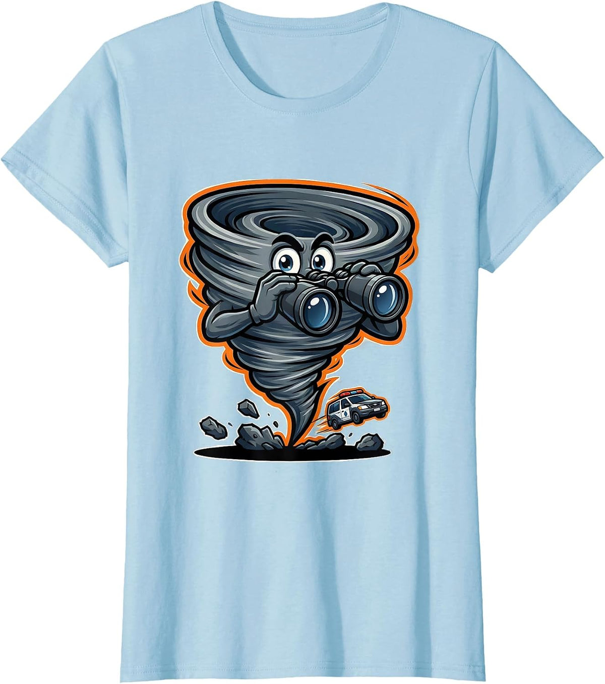 Women's Wide-Eyed Tornado Mascot Storm Chaser Meteorology Humor T-Shirt - Baby Blue