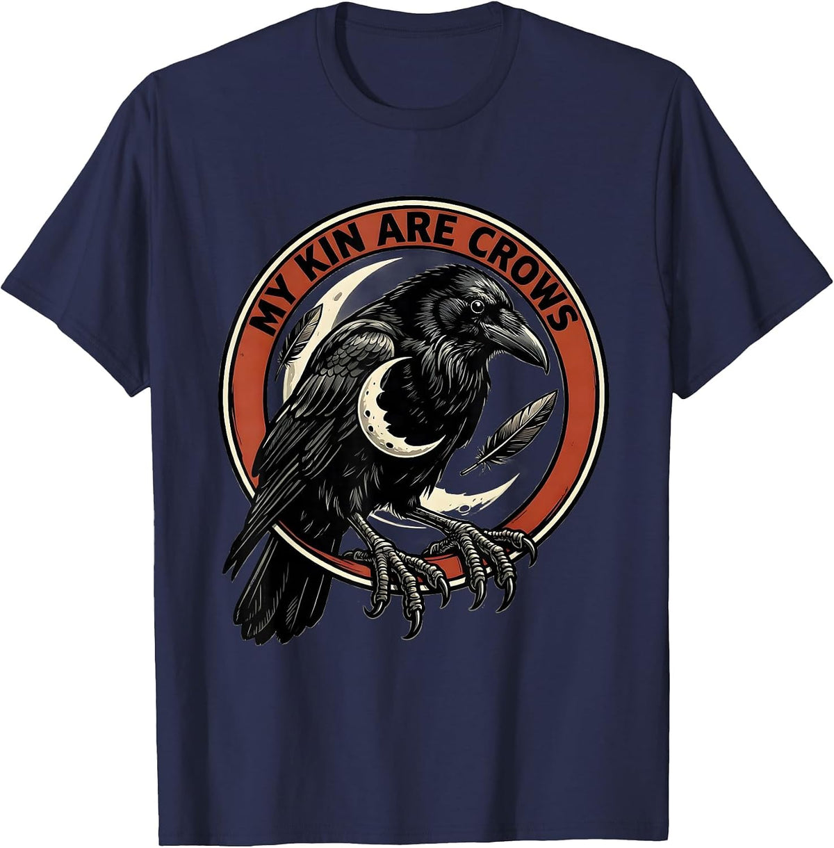 My Kin Are Crows Cartoon Gothic Raven Bird Lover Dark T-Shirt - Navy Blue