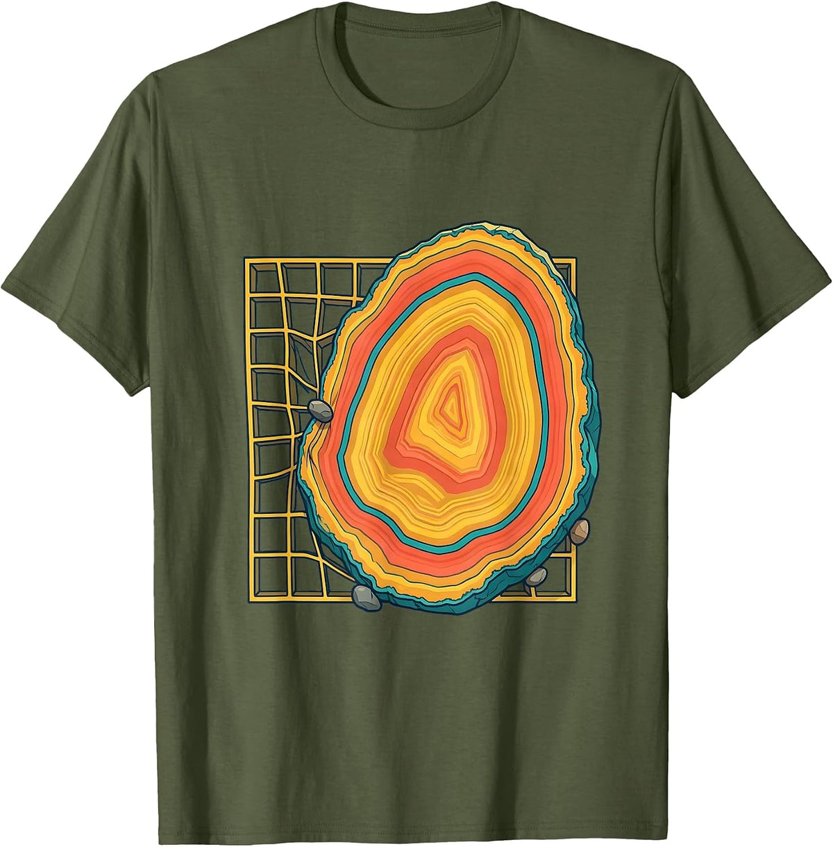 Men's Geode Specimen Grid Rock Collector Geology Humor T-Shirt - Olive Green