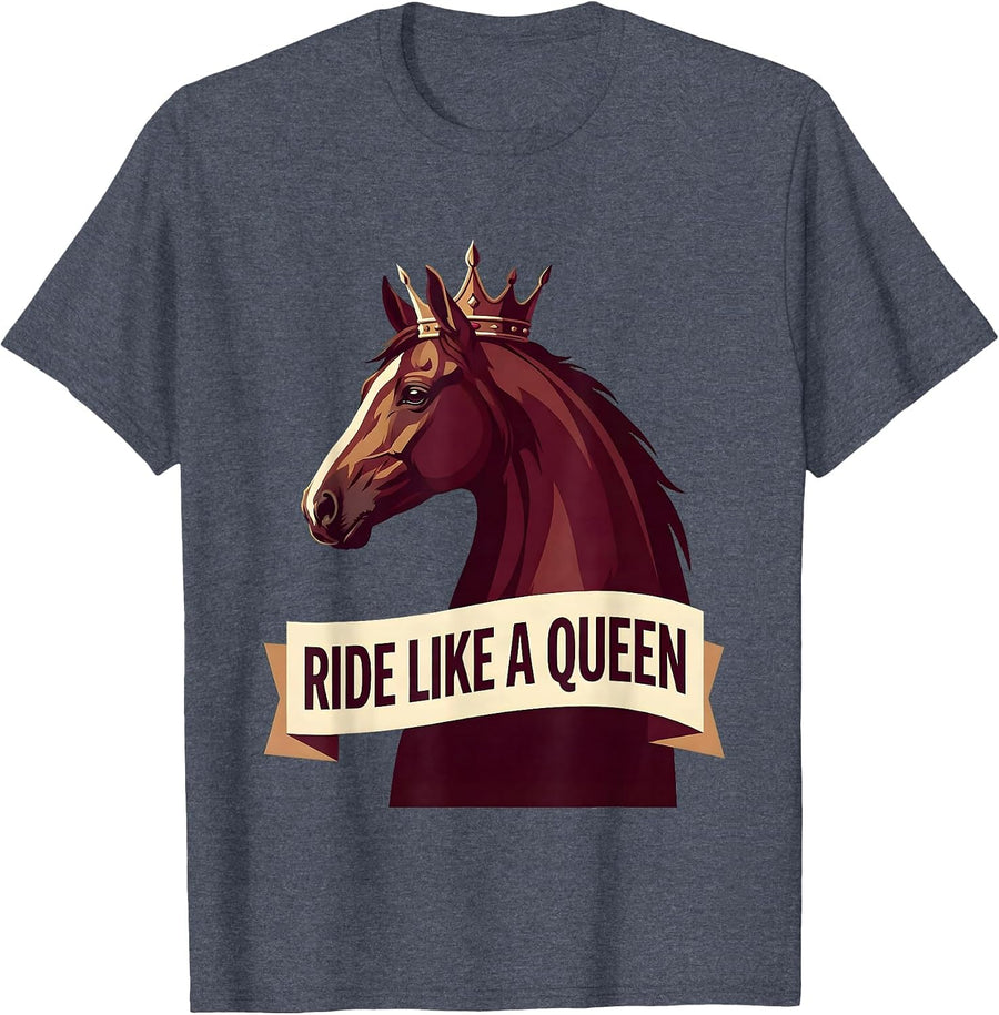 Ride Like a Queen Equestrian Design T-Shirt - Heather Blue