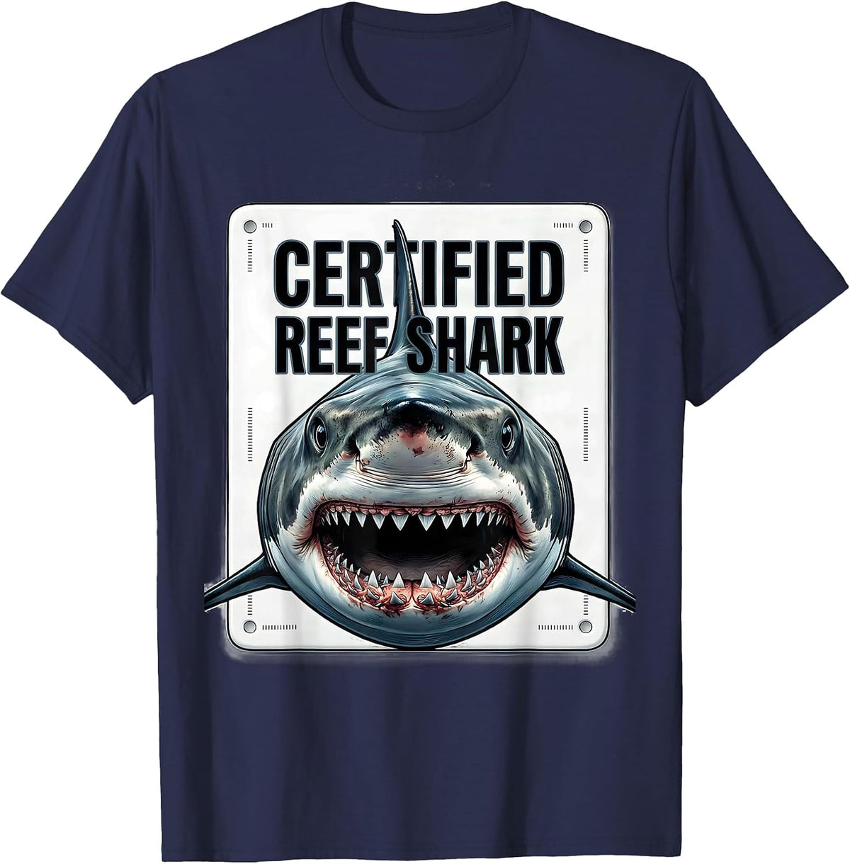 Men's Certified Reef Shark Funny Shark Lover Ocean Wildlife Humor T-Shirt - Navy Blue