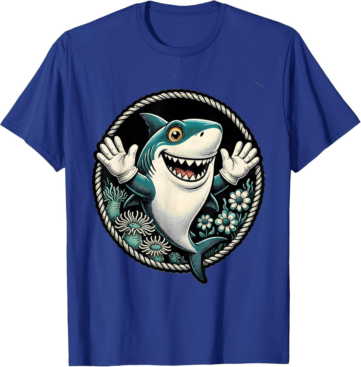 Men's Mommy Shark Floral Ocean Illustration T-Shirt - Royal Blue