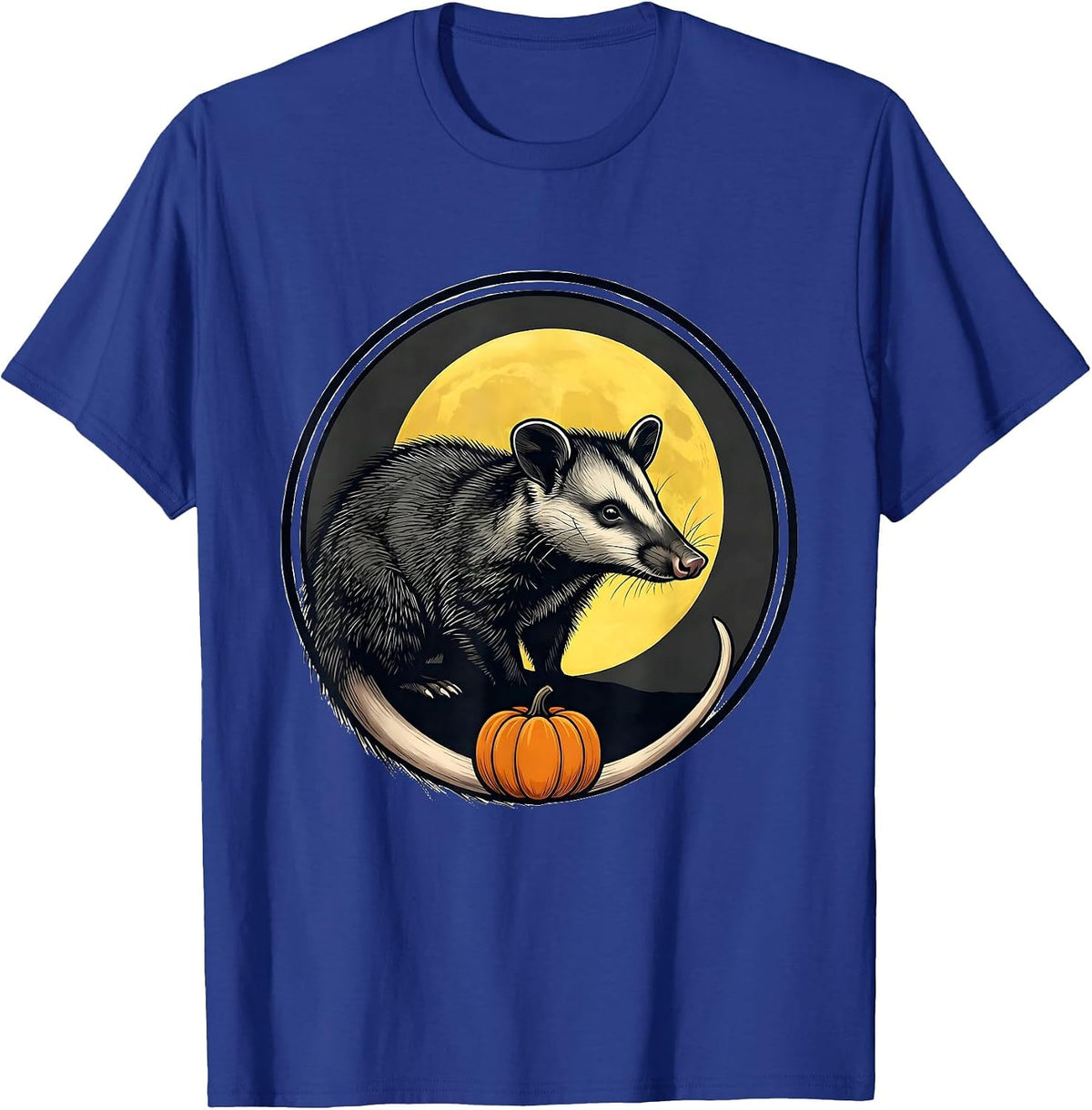 Opossum Moon Badge Spooky Halloween Novelty T-Shirt - Royal Blue