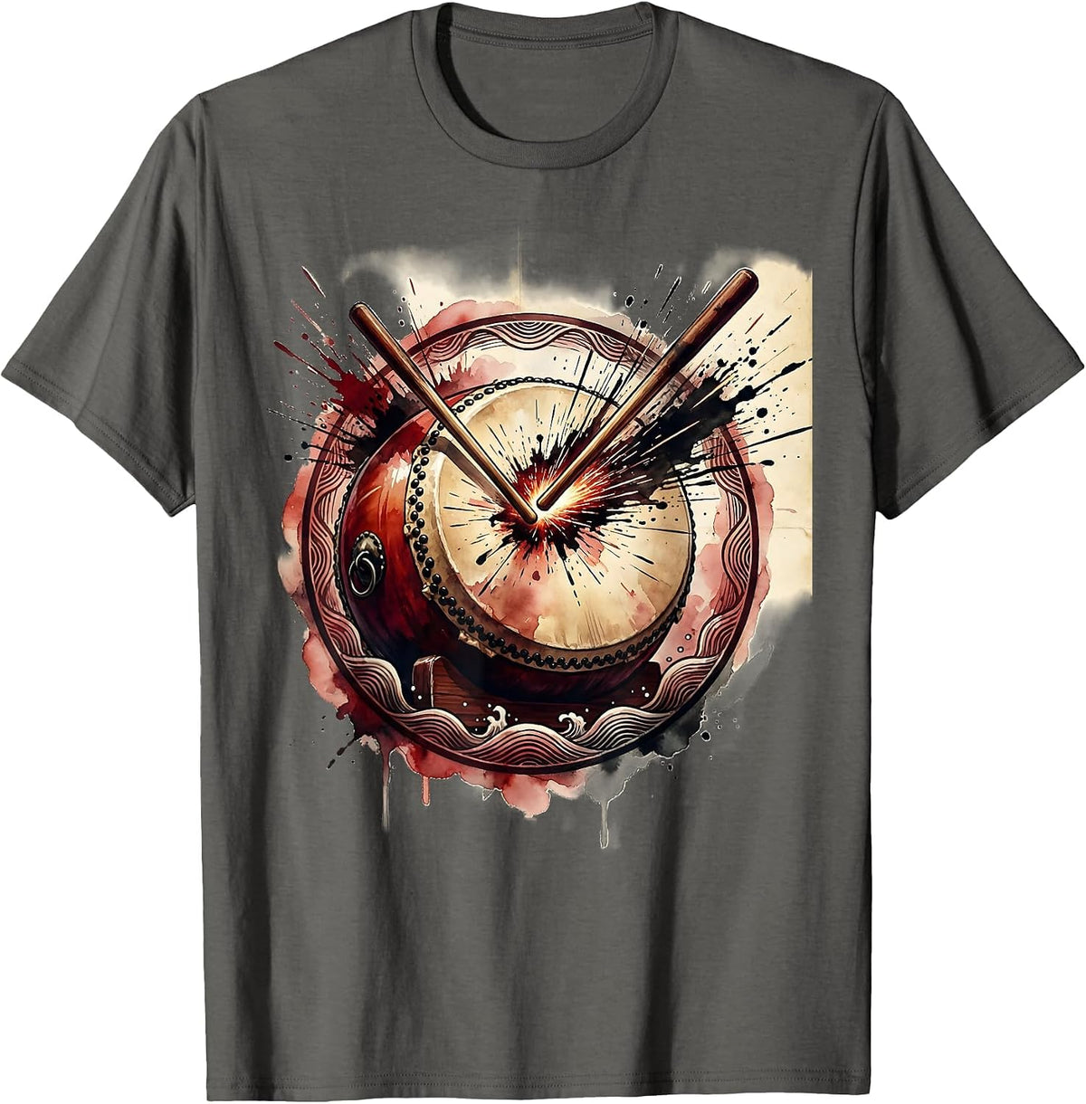 Japanese Taiko Drum Bold Strike Sparks Art T-Shirt - Asphalt Grey