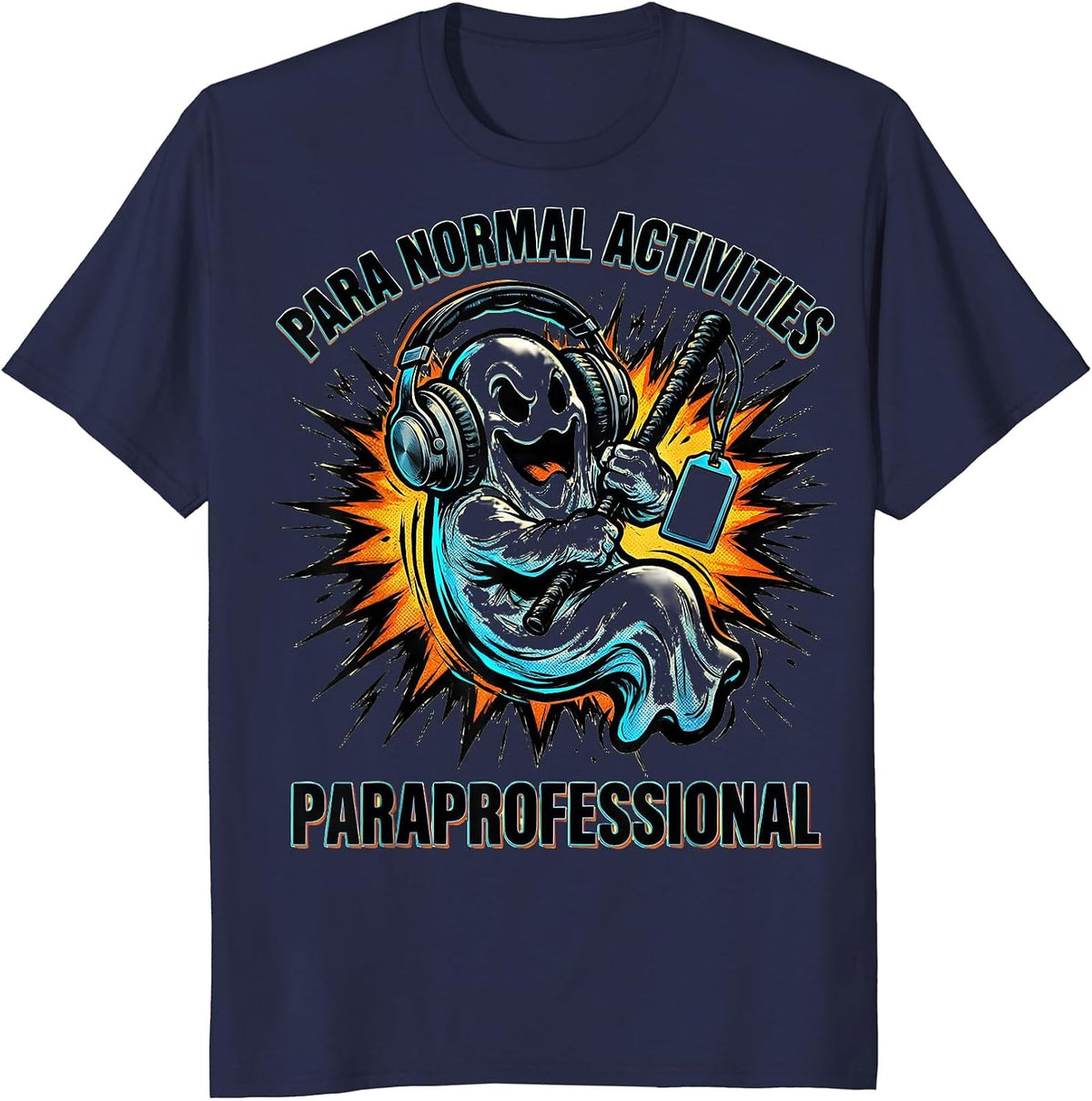 Men's Para Normal Activities | Paraprofessional Halloween Ghost T-Shirt - Navy Blue