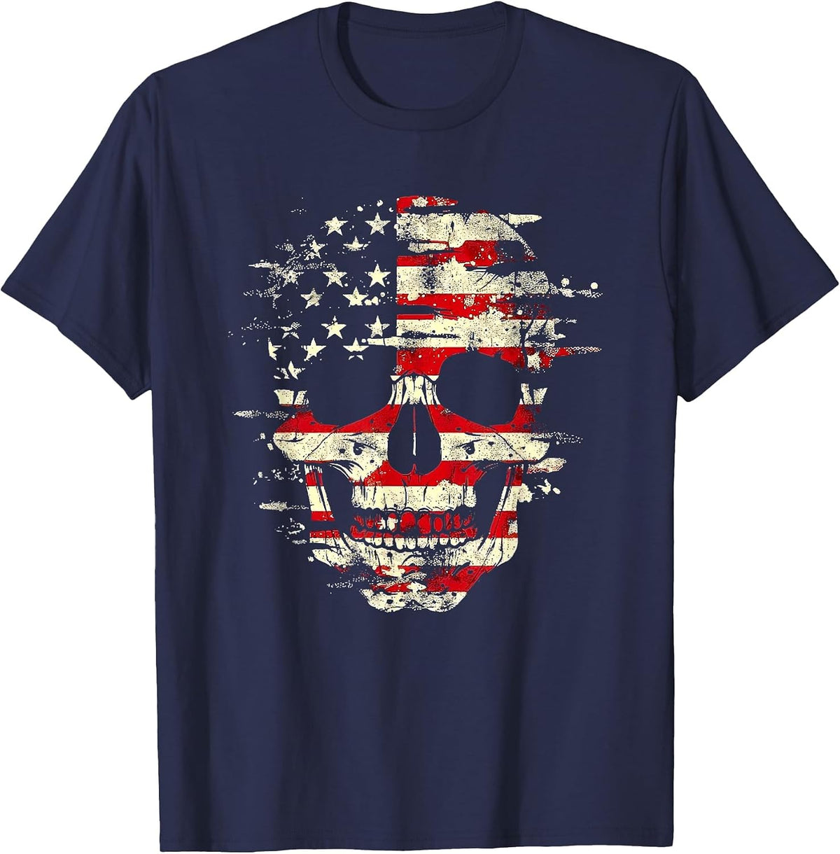 4th of July American Flag Skull Skeleton Women Men Kid T-Shirt - Navy Blue