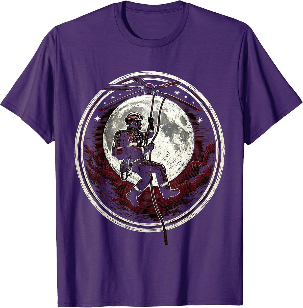 Men's Night Rescue Paramedic Helicopter Rappel Design T-Shirt - Purple